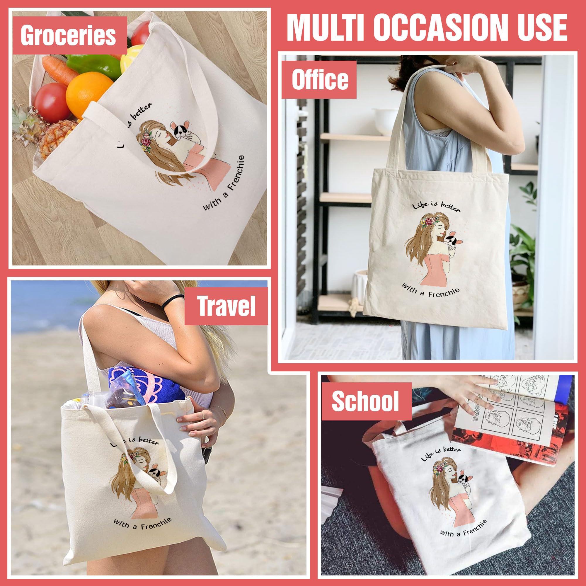 Eco-Friendly Large Canvas Tote Bag for Women & Men - 100% Organic Cotton Unisex Shopper (42x39cm) - Perfect for Shopping, College, Travel, Beach & Everyday Use - Stylish Durable Carryall Bag Without Zipper