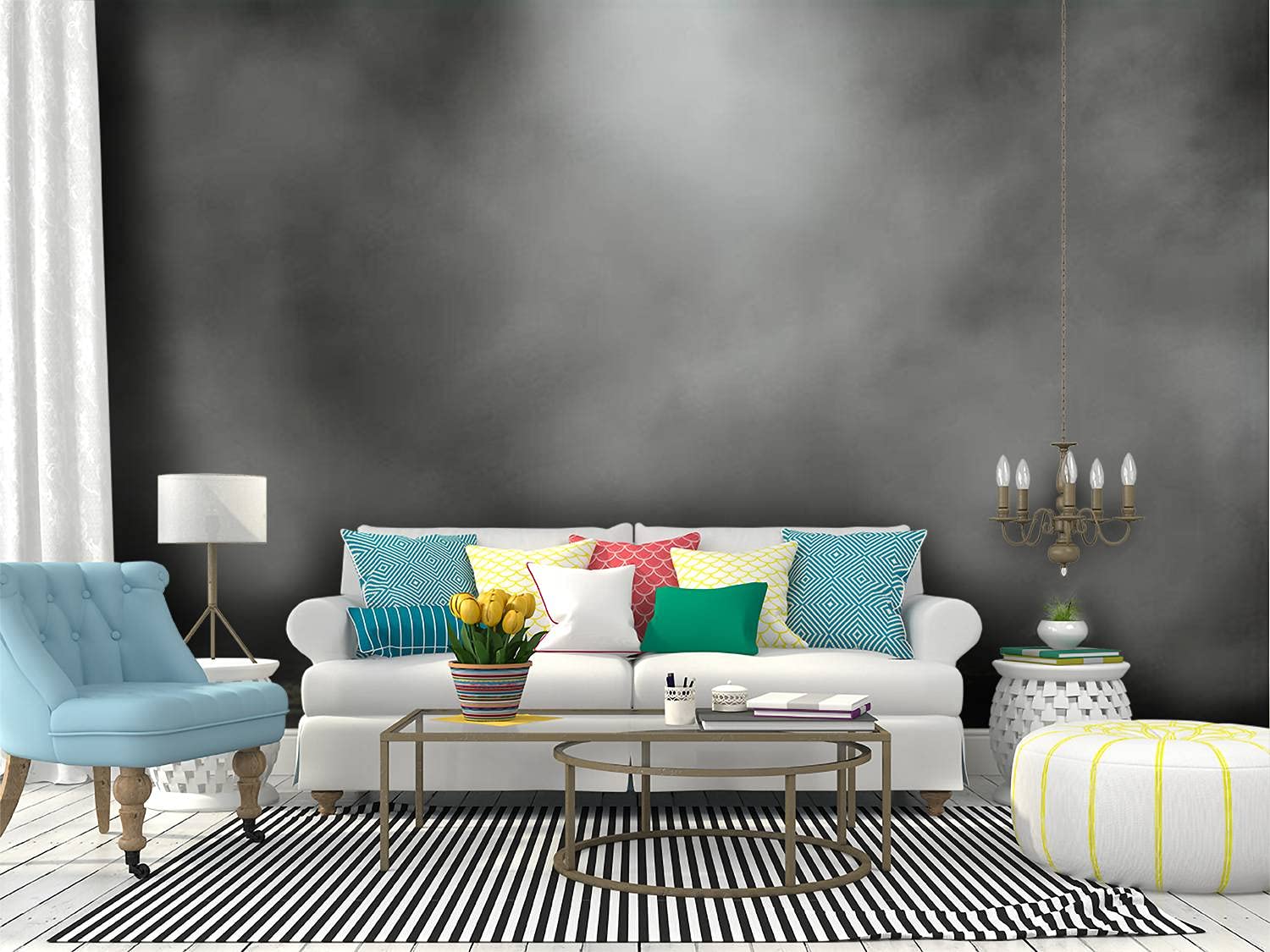 Self-Adhesive Peel & Stick Wallpaper - Black Space Studio with Spot Lighting & Fog Effect - Wall Mural Decal for Living Room, Bedroom, or Office - Easy DIY Home Decor for Modern Interiors