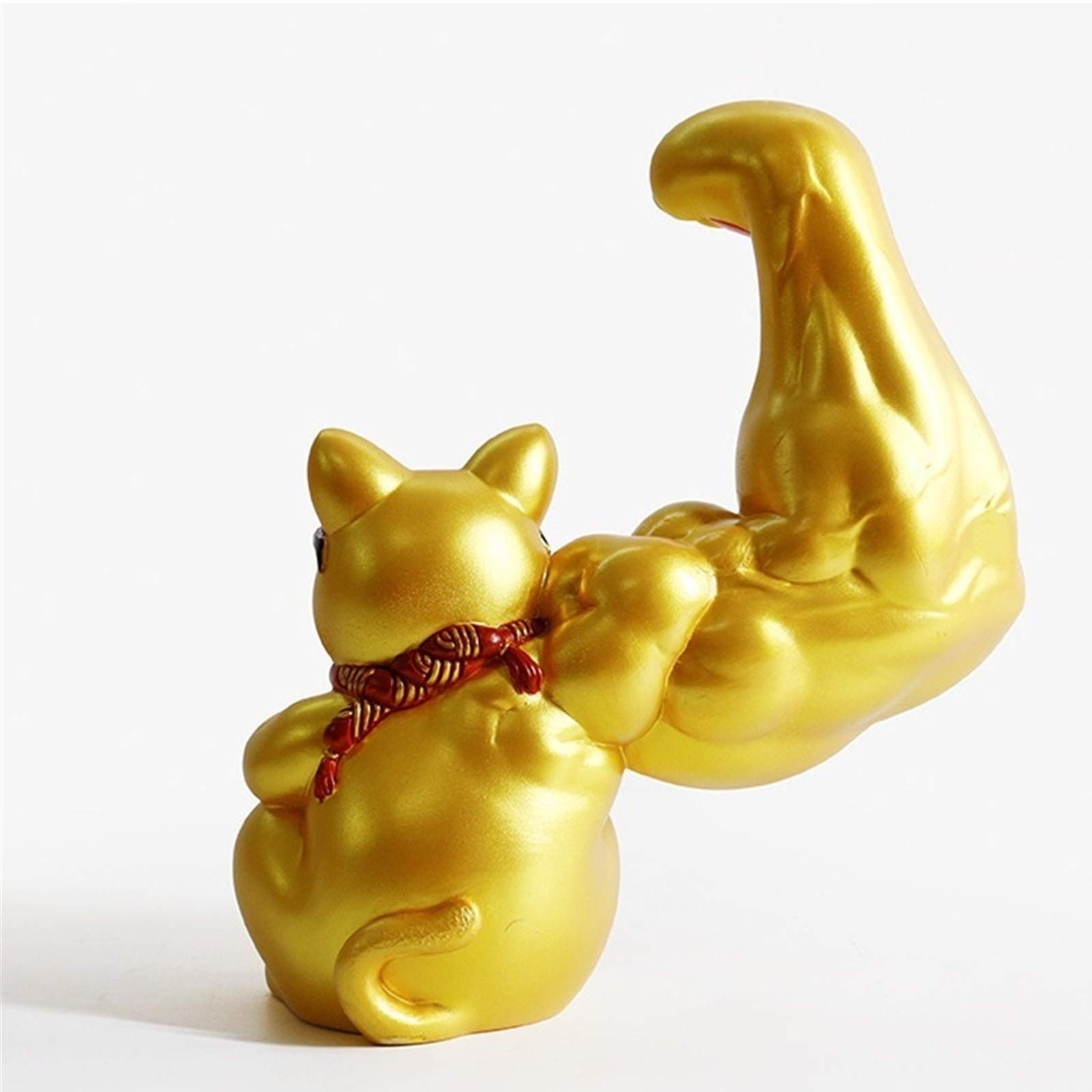 Gold Lucky Cat Statue - Fortune Welcoming Wealth Decoration for Home & Office | Strong Giant Arm Muscle Arm Opening Gift | Perfect for Feng Shui, Desk Decor & Good Luck Gifts