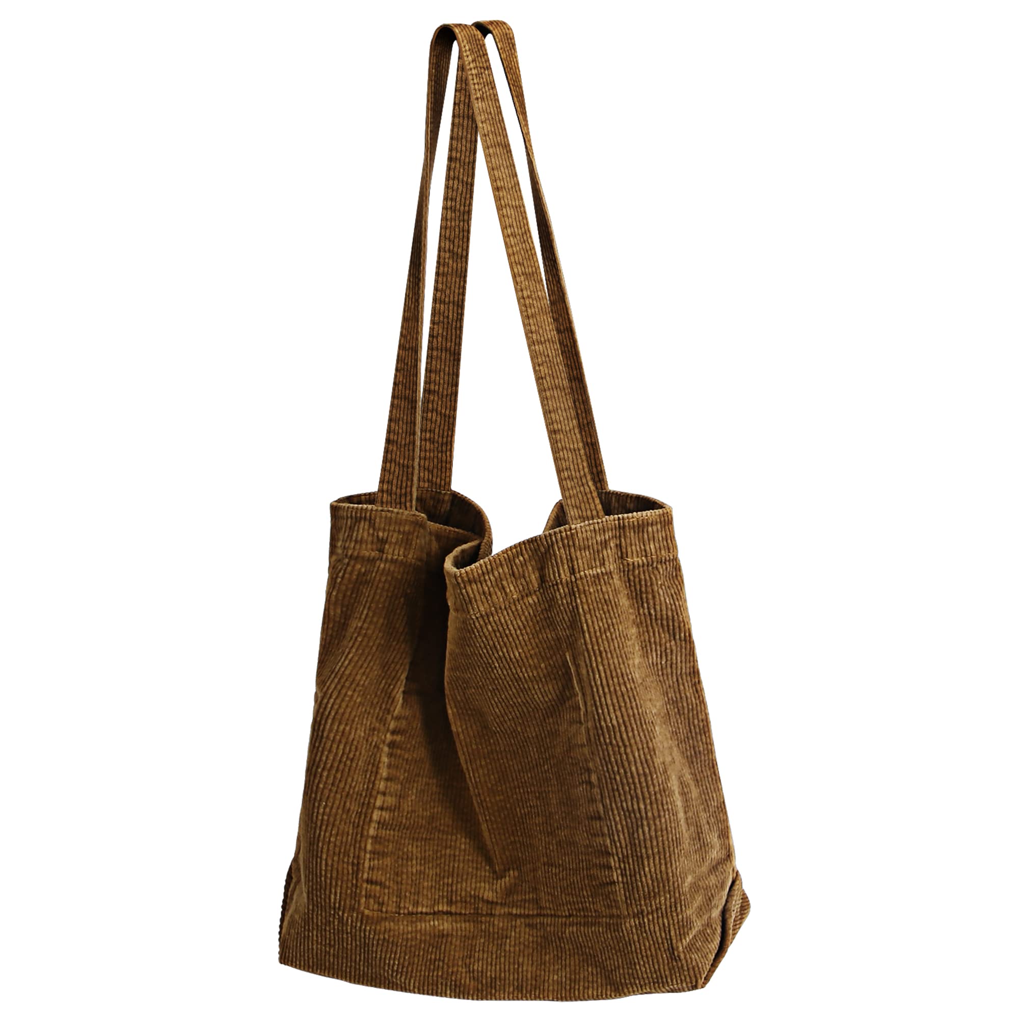 VIJIV Women's Corduroy & Canvas Tote Bag - Large Capacity Hippie Shoulder Handbag with Pockets | Aesthetic Boho Purse for Work, Travel & Shopping