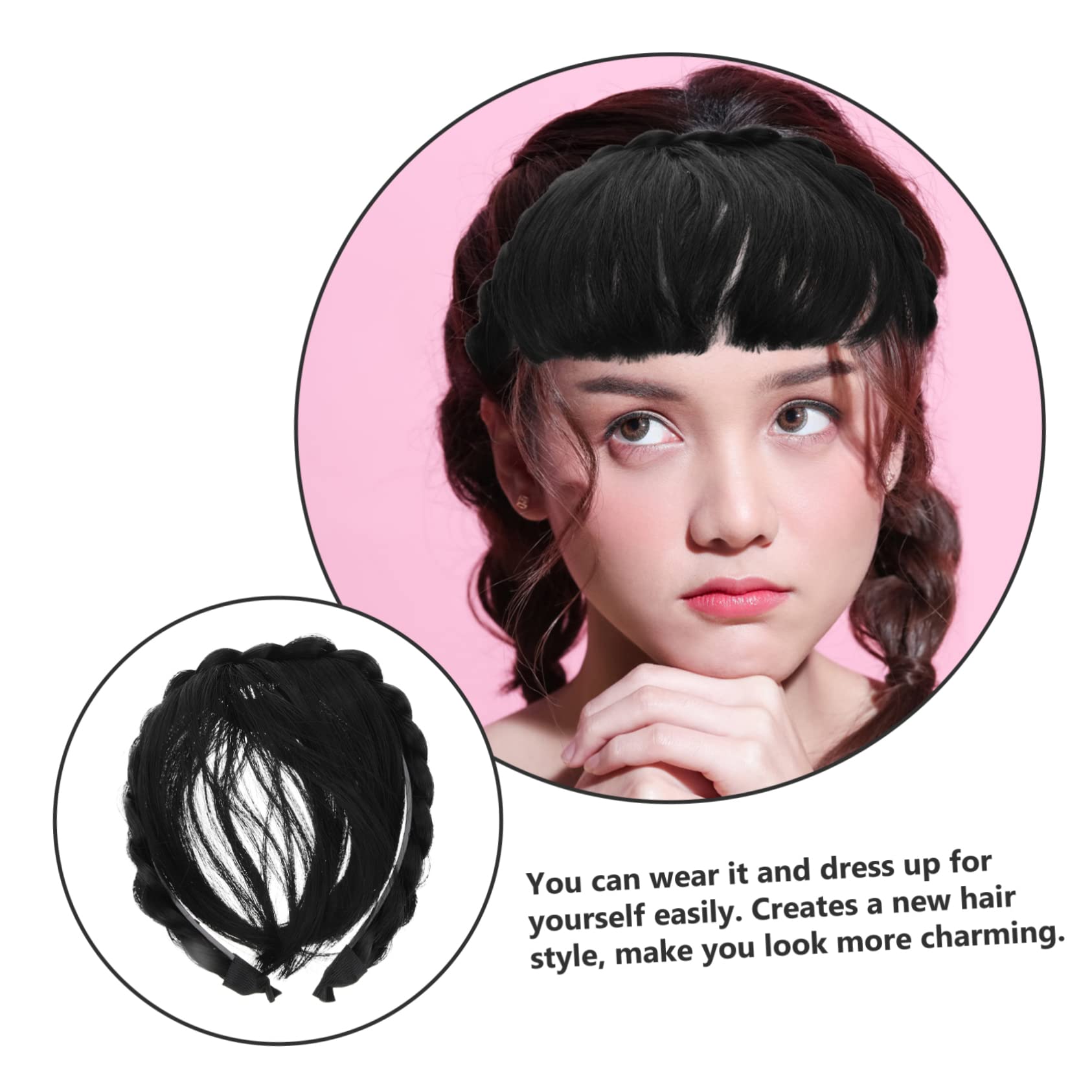 Minkissy 2-Piece Plated Headband Wig Set with Fake Bangs - Women's Hair Extensions & Hairpieces for Wigs with Bangs, High-Temperature Wire Artificial Braid - Perfect for Cosplay, Daily Wear & Special Occasions