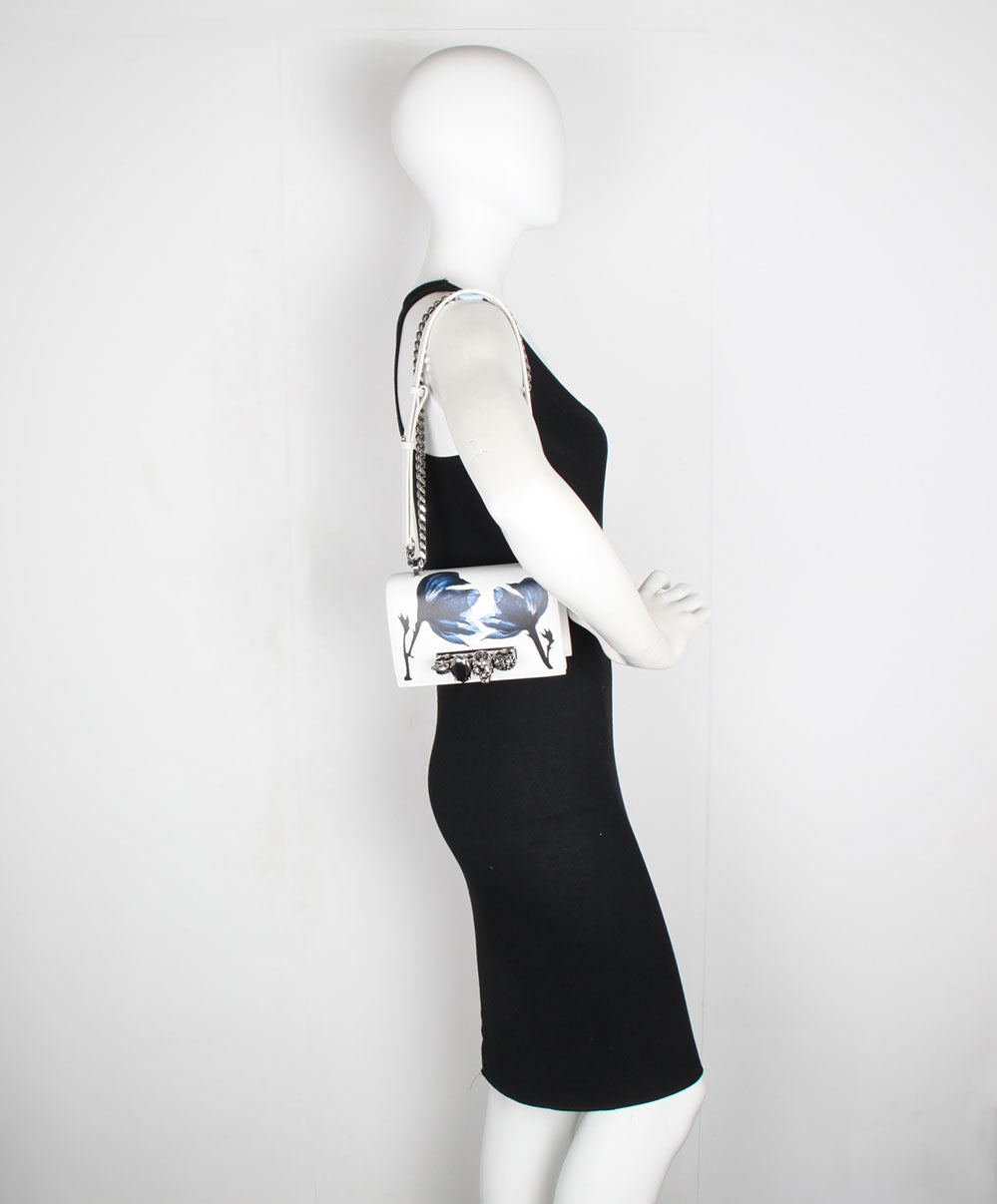 Elegant Flower Blue Jeweled Knuckle Satchel Mini Crossbody Bag - Perfect for Evening Parties, Date Nights & Special Occasions
