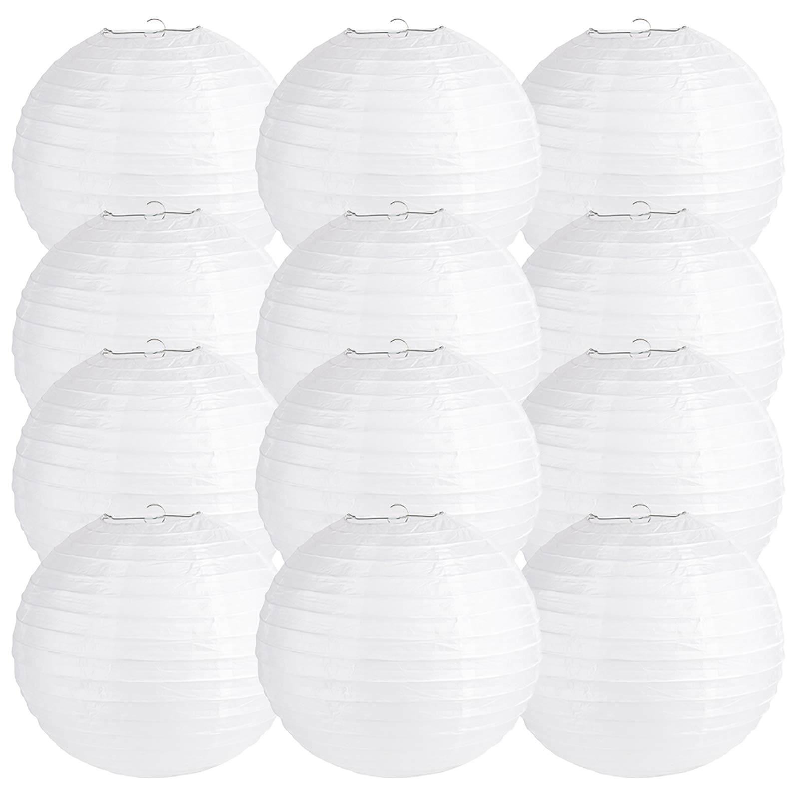 12 Pack 12 Inch White Paper Round Hanging Lanterns - Wedding, Anniversary & Party Decorations - Perfect for Indoor/Outdoor Celebrations, Baby Showers & Home Decor