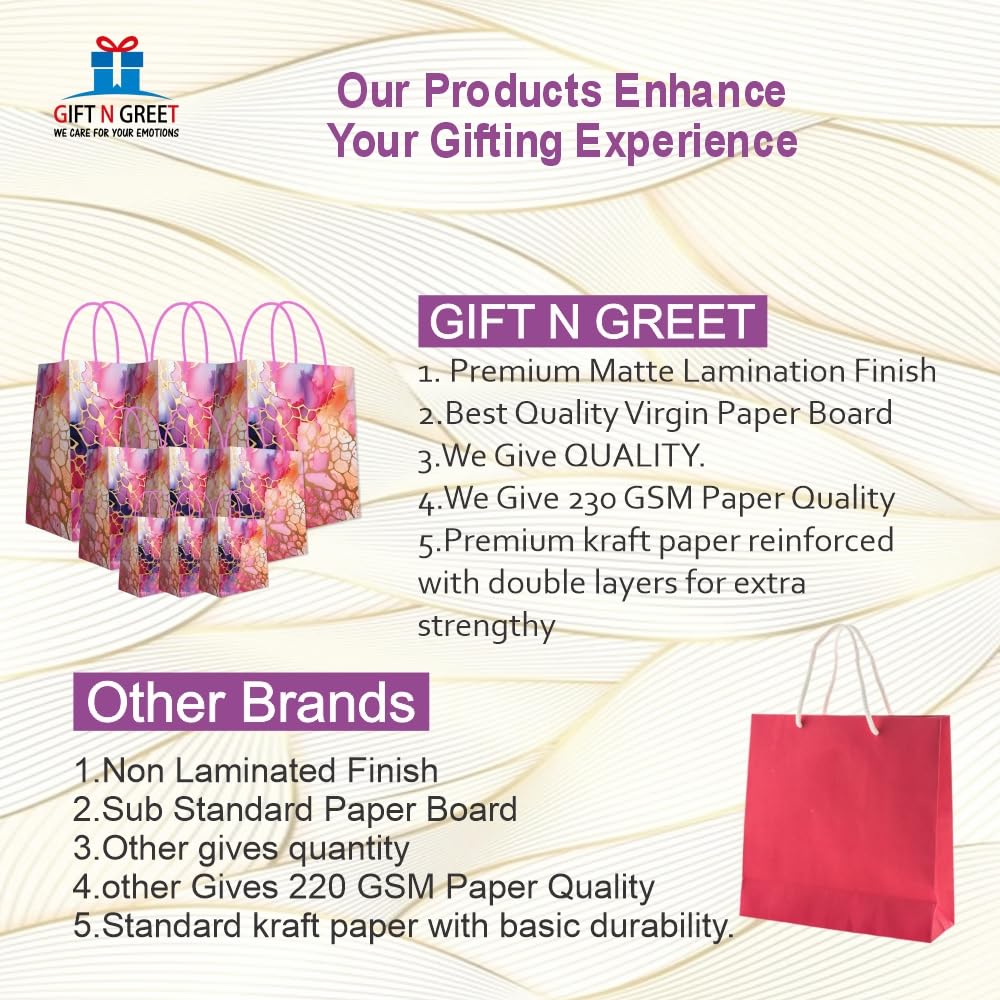 Premium Matte Marble Party Favor Bags - 15x9x19cm Small Gift Bags for Weddings, Birthdays & Holidays (Pack of 5) | Elegant Party Decor & Present Wrapping Solution