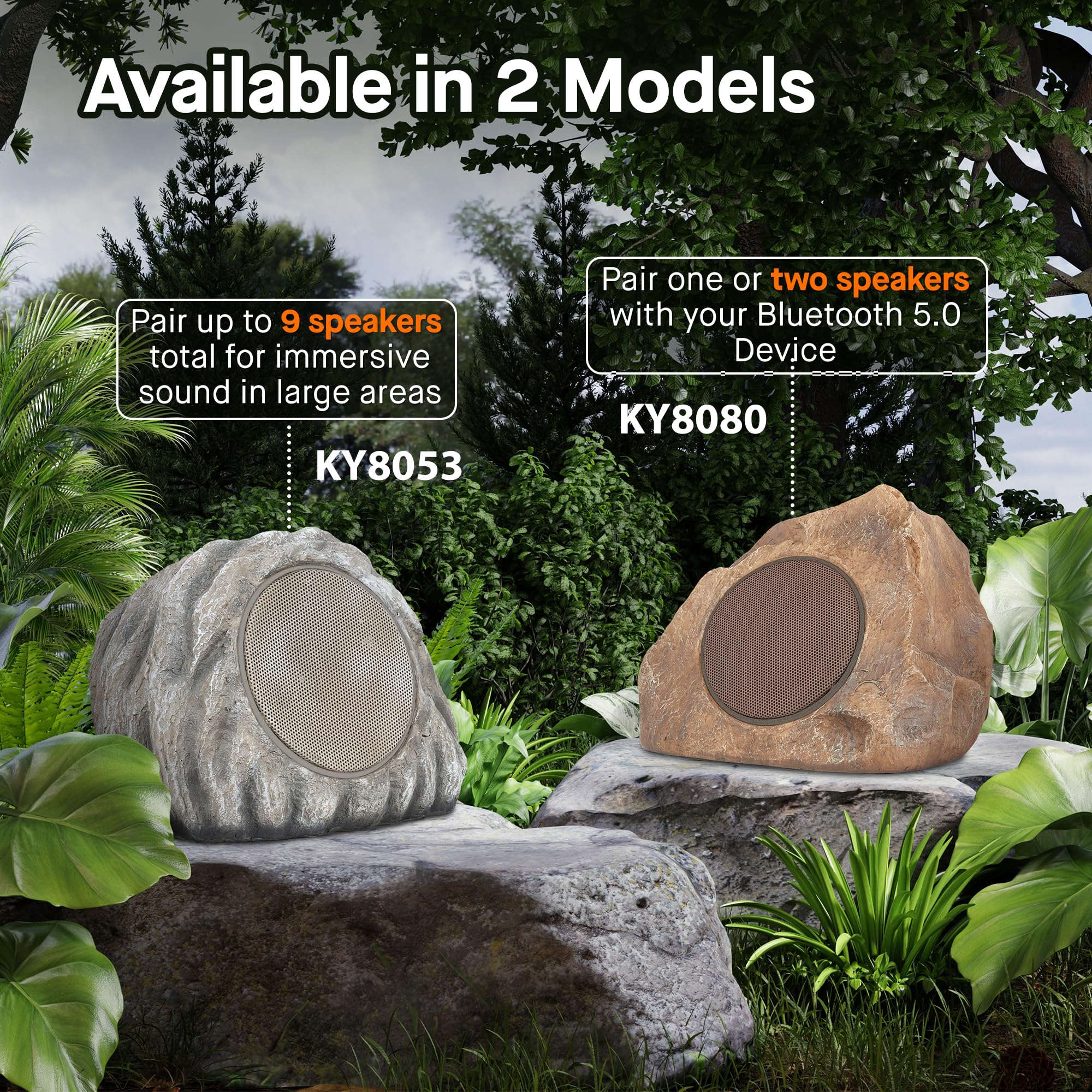 Homewell Solar Rock Speakers - Outdoor Waterproof Bluetooth Wireless Speakers - Weatherproof Landscape Speakers for Pool, Patio, Deck, Backyard, Garden - Year Round Outdoor Use - Perfect for Parties, Camping, and Beach Gatherings (2-Pack, Brown)