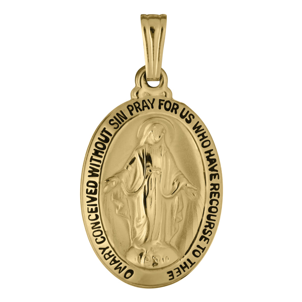14K Gold Oval Miraculous Medal Pendant Necklace - Religious Jewelry for Women & Men - Perfect for Baptism, First Communion & Daily Wear