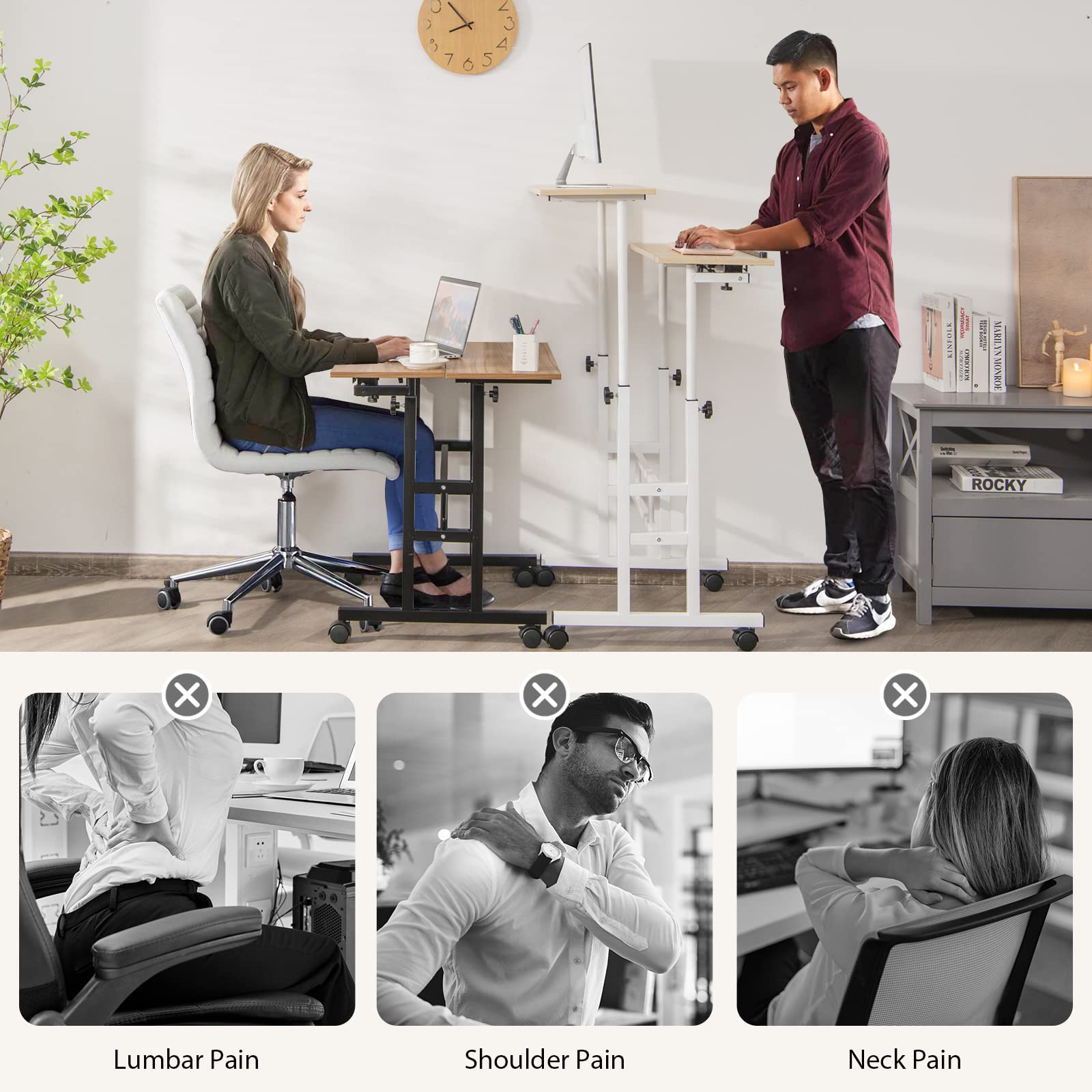 Tangkula Adjustable Height Mobile Standing Desk - Sit Stand Workstation with Tilting Tabletop & Wheels for Home Office, Rolling Laptop Cart (Walnut) | Perfect for Remote Work, Small Spaces & Ergonomic Workspaces