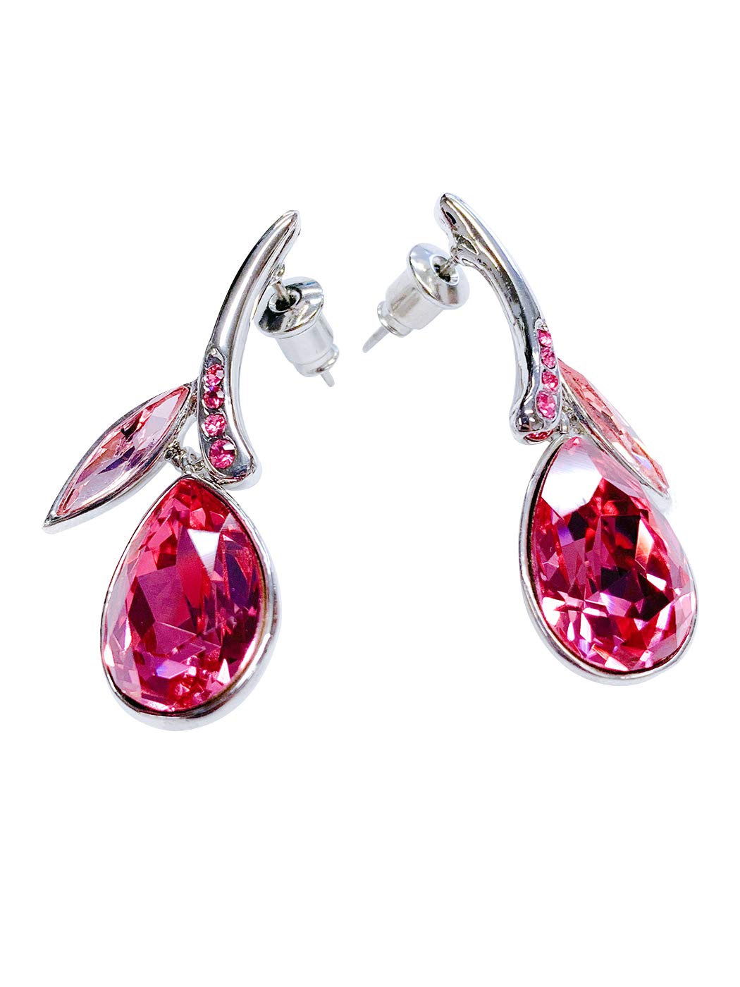 Alilang Silver Teardrop Necklace & Earrings Set with Crystals for Party & Wedding