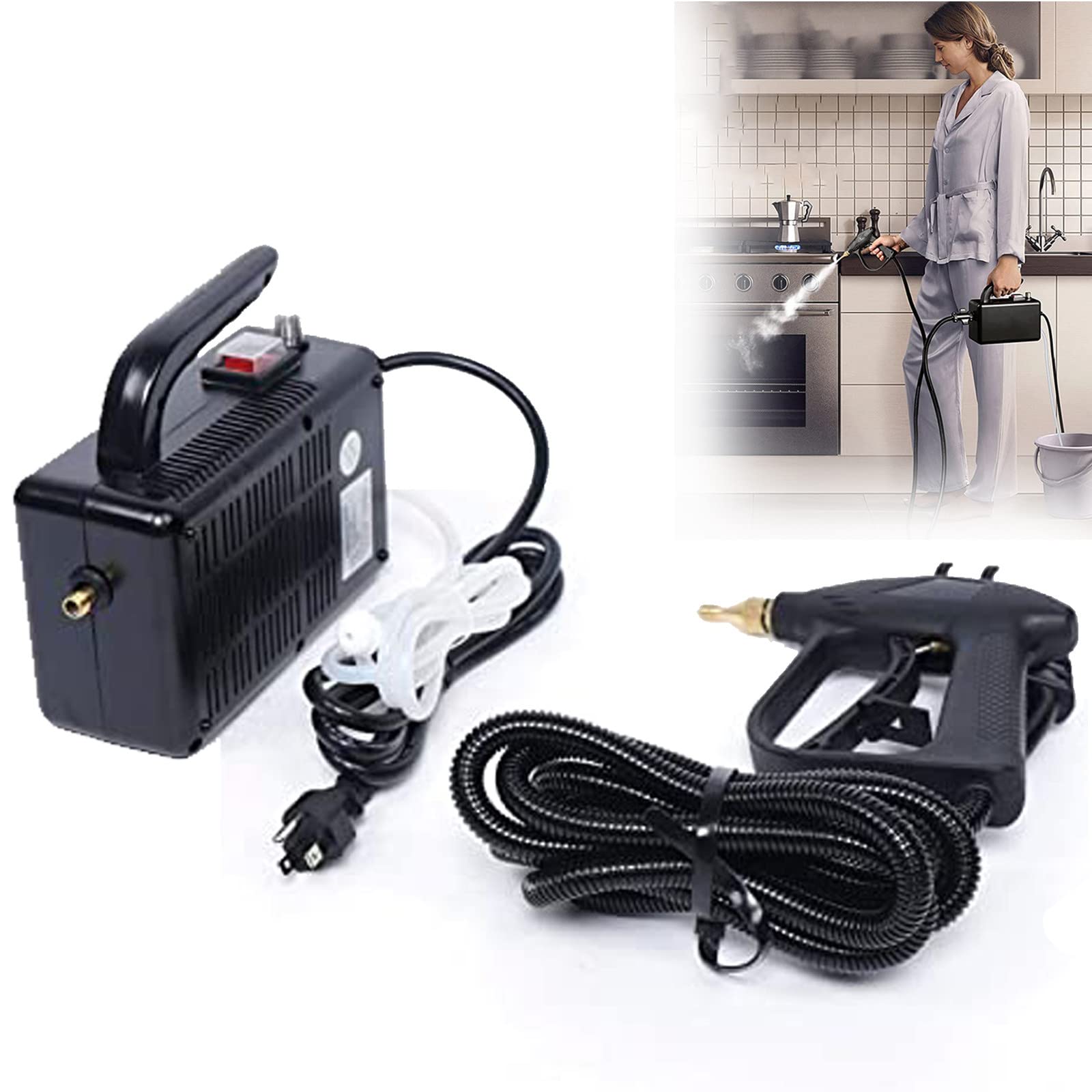 1700W High Pressure Steam Cleaner - 110V Handheld Steam Cleaner with High Temperature for Deep Cleaning - Portable Multi-Purpose Steam Cleaner for Furniture, Car, Floors, Counters, Windows - Ideal for Home, Auto Detailing & Commercial Use - Black