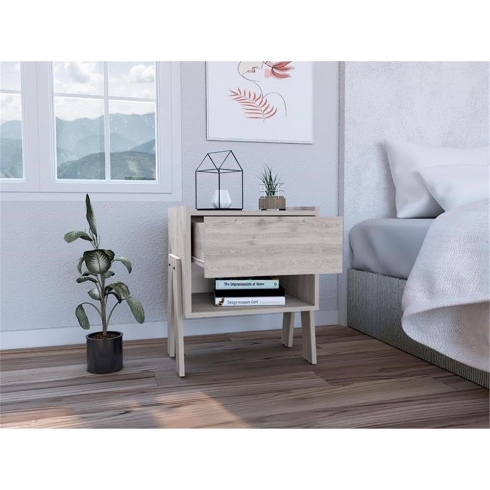 TUHOME Joy Nightstand - Engineered Wood Bedside Table with Drawer, Gray - Perfect for Bedroom, Living Room, or Guest Room