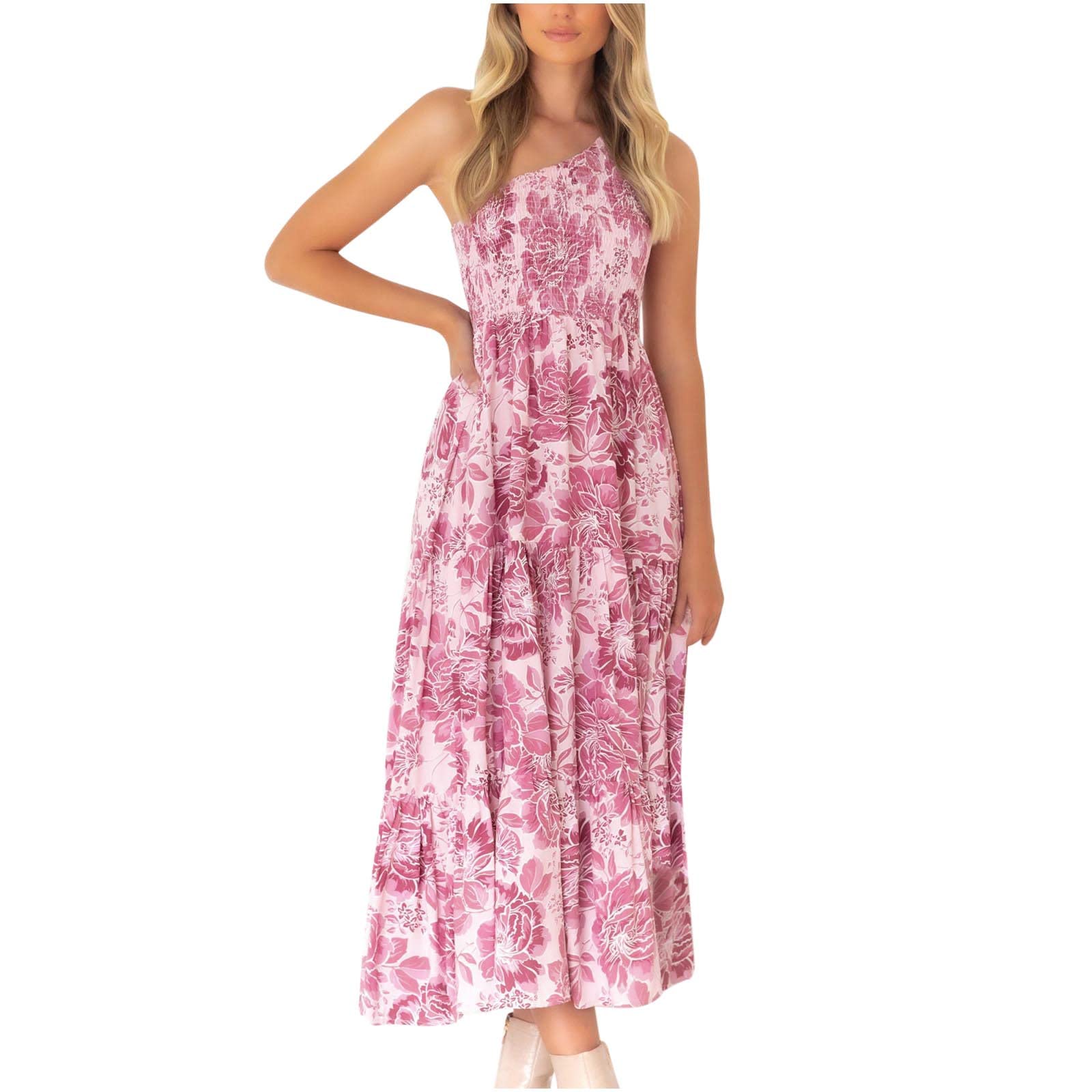 Women's Floral Print Summer Maxi Dress - Ruffle Swing Beach Sundress with Slash Neck & Sleeveless Tank Design | Perfect for Vacation, Pool Party & Casual Outings