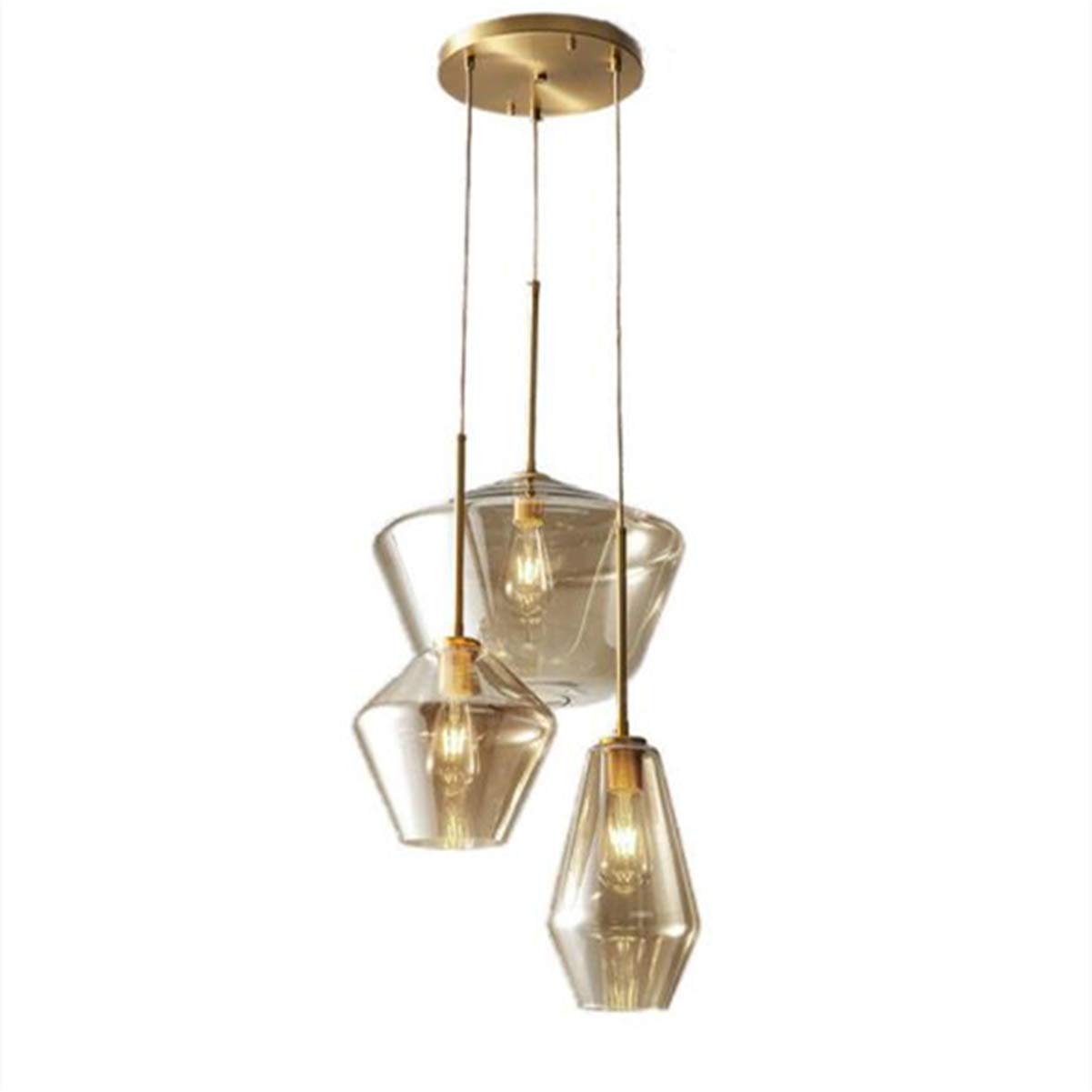 Modern Champagne Gold Glass 3-Light Pendant Chandelier - Adjustable Height Flush Mount Ceiling Light Fixture for Kitchen Island, Dining Room, Coffee Bar & Living Room | Elegant Linear Lighting for Home & Restaurant Decor