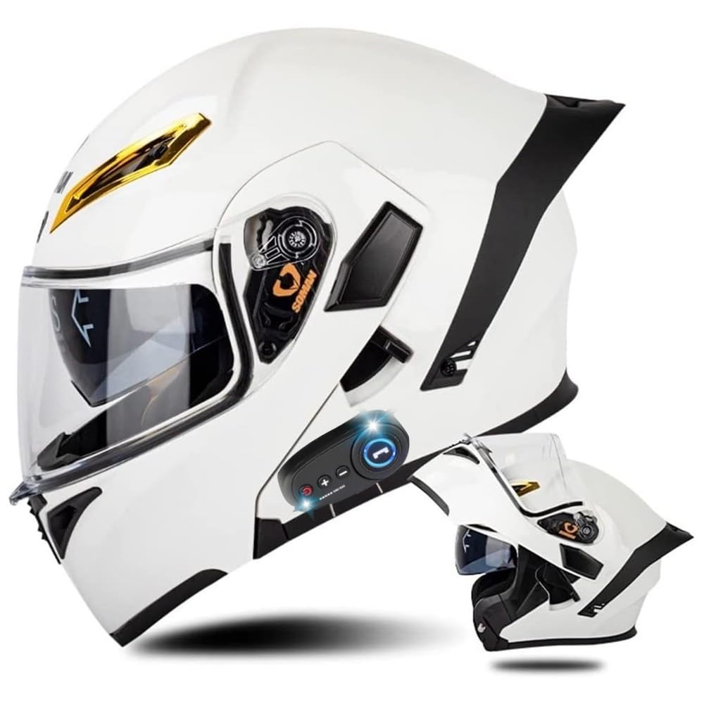 **DOT Approved Bluetooth Modular Motorcycle Helmet for Adults - Flip-Up Full Face Helmet with Dual Anti-Fog Visors, Built-in MP3 & Intercom, 55-64CM - Ideal for Commuting, Touring & Long Rides**