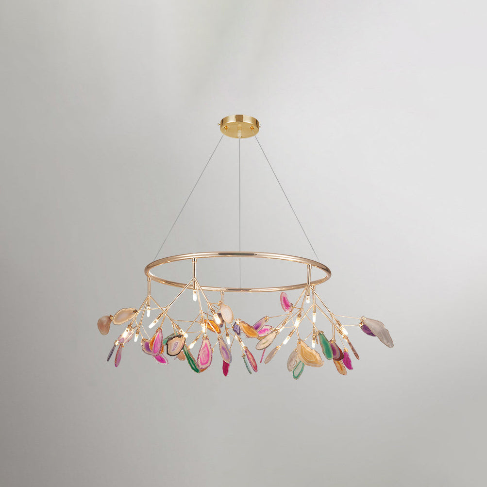 Agate Flake Chandelier - Elegant Natural Stone Crystal Ceiling Light Fixture for Dining Room, Living Room, Bedroom Decor | Modern Luxury Home Lighting