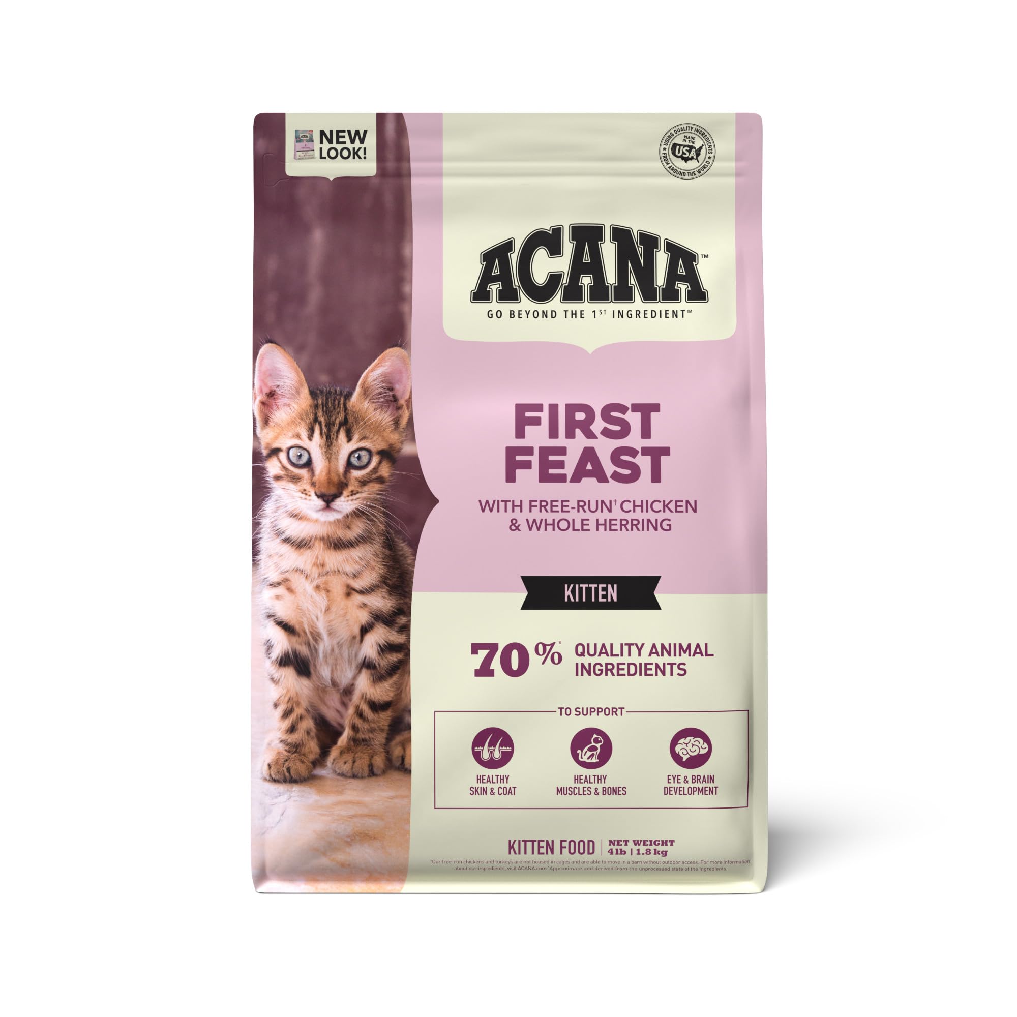 Premium ACANA First Feast Dry Cat Food for Kittens - High Protein with Free-Run Chicken & Whole Herring - 4lb Bag - Ideal for Growing Kittens & Picky Eaters