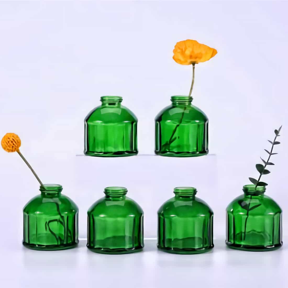 6-Piece Glass Bud Vase Set - Small Floral Arrangement Bottles for Home, Office & Wedding Decor - Rustic Centerpiece Vases for Living Room, Dining Table & Events (Green) - Perfect for DIY Bouquets, Table Settings & Gift Packaging
