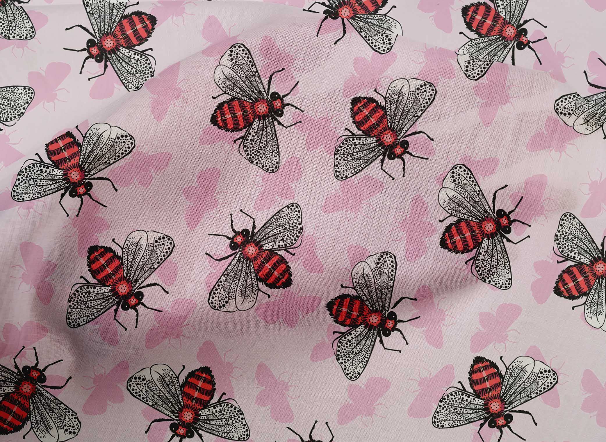 oneOone Cotton Poplin Light Pink Floral Bee Print Fabric by The Yard - 42 Inch Wide Dress Material for Summer Dresses, Skirts & DIY Sewing Projects