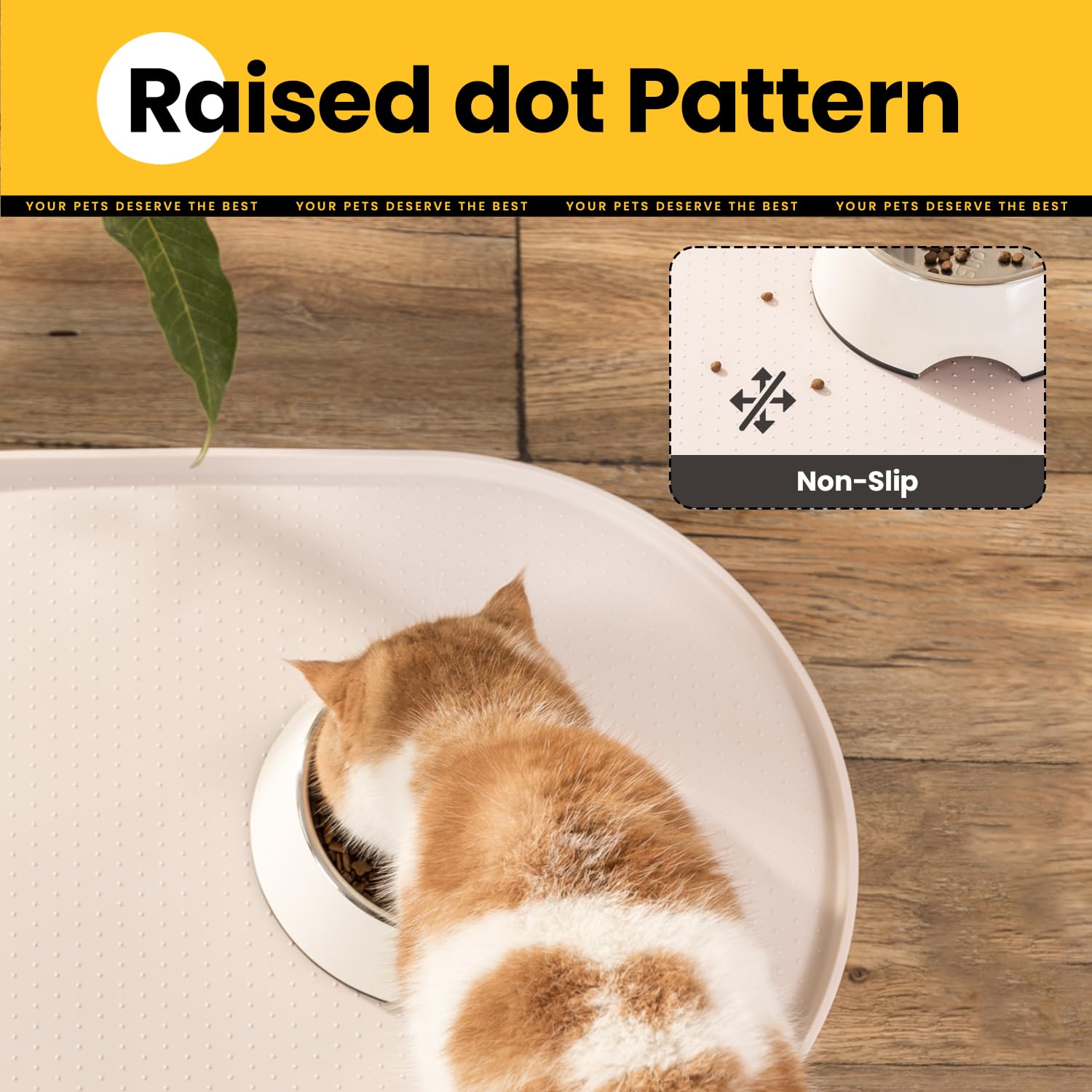 Premium Silicone Cat & Dog Food Mat with 1.2cm Raised Edges - Waterproof Non-Slip Pet Feeding Mat for Spill Containment, BPA-Free Rubber Bowl Mat for Floors (Beige, 48x30cm) - Ideal for Messy Eaters and Easy Cleanup in Kitchens or Pet Areas