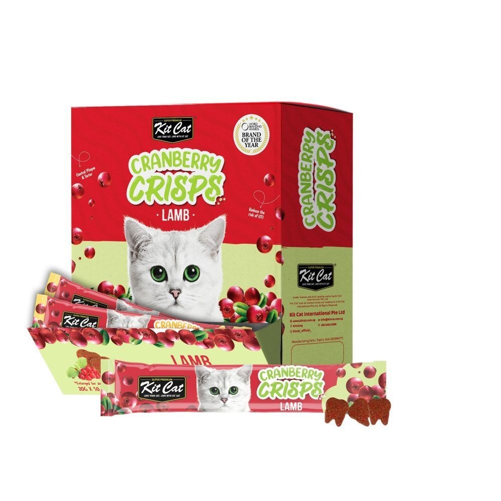 Kit Cat Cranberry Crisps 20g - Natural Cat Treats with Real Chicken, Beef, Lamb, Salmon, Seafood & Tuna - Grain-Free & Healthy Snacks for Cats - Perfect for Training, Rewards & Bonding with Your Feline Friend