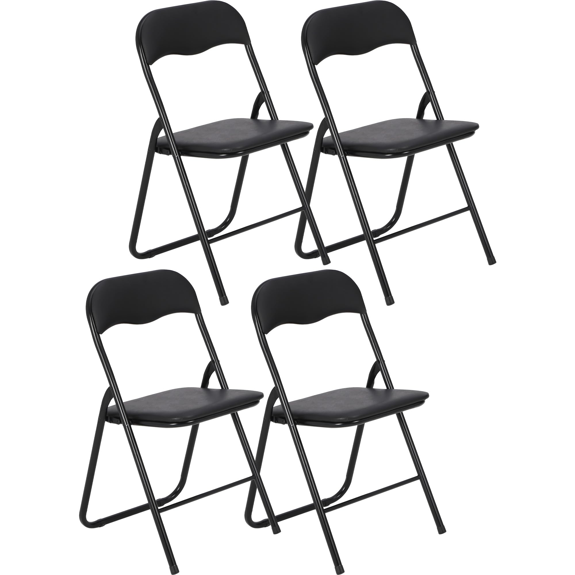 GAOMON 4 Pack Folding Chairs for Outdoor & Indoor Use - Portable Metal Stackable Chairs with Comfortable Cushion & Non-Slip Feet Pads - Perfect for Parties, Picnics, Camping, and Home Events (Black)