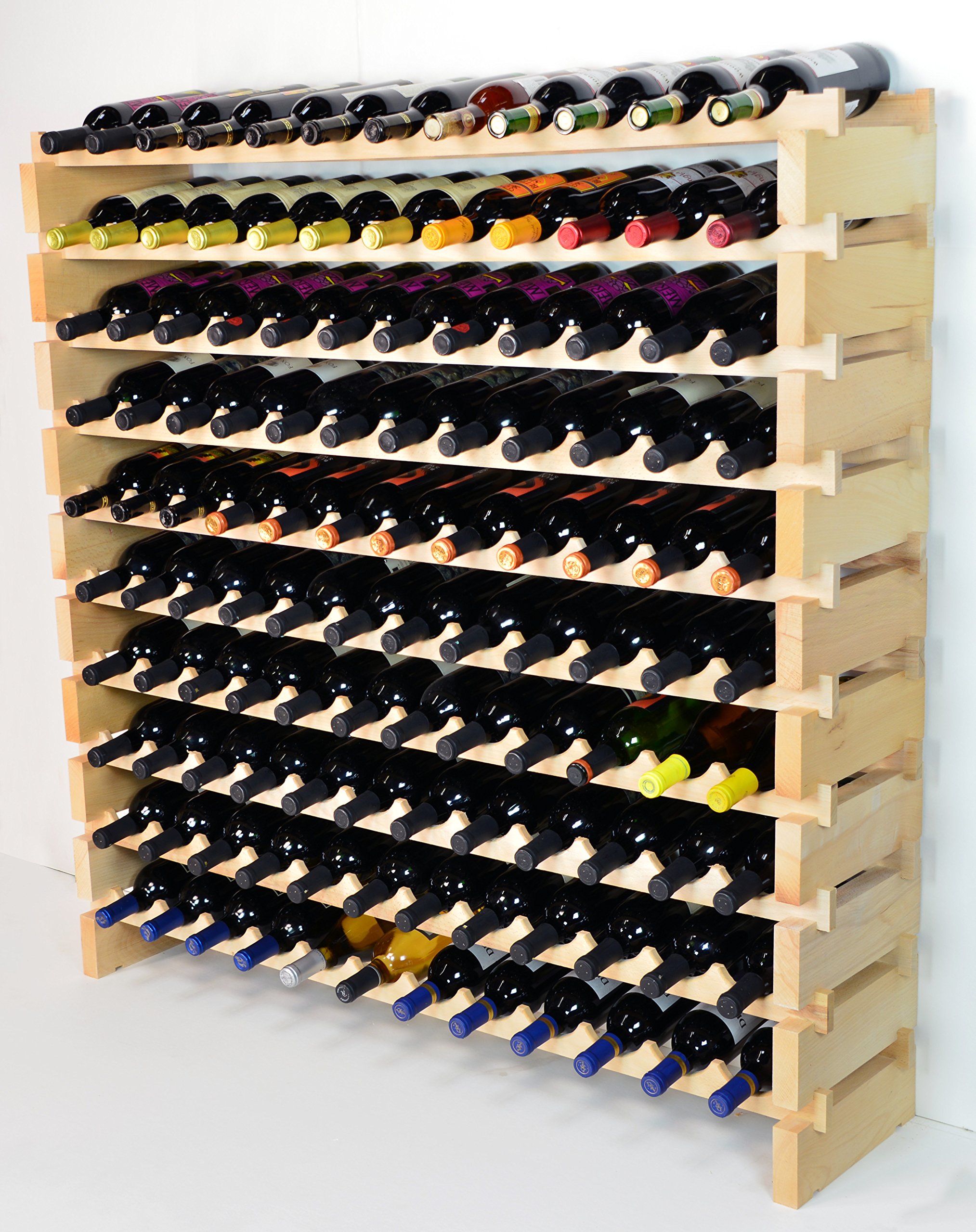 Premium Modular Beechwood Wine Rack - Expandable Storage for 48 to 144 Bottles (12 Bottles per Row) | Space-Saving Home Bar, Cellar & Restaurant Wine Display Solution