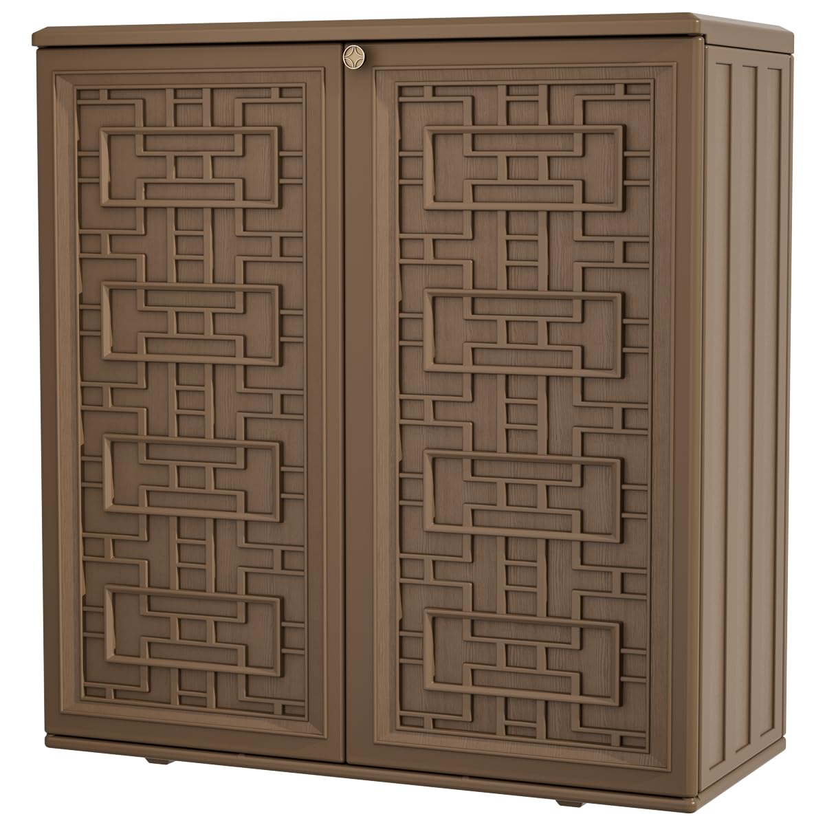 **KINYING 60 Gallon Outdoor Storage Cabinet - Waterproof Resin Deck Box for Patio Furniture Cushions, Garden Tools, Pool Accessories & Kids Toys - Dark Brown with Shelf - Perfect for Backyard, Deck & Poolside Organization**