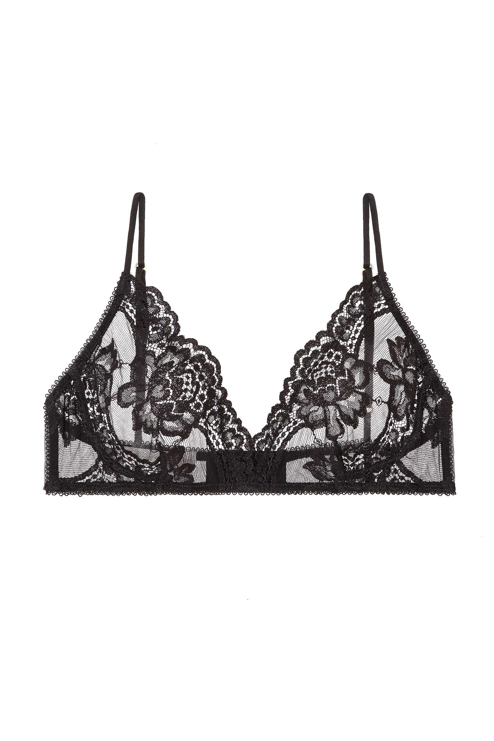 Rosa Scalloped French Lace Bralette - Black/Ivory/Rose Pink - Sexy Comfortable Underwear for Date Night & Special Occasions