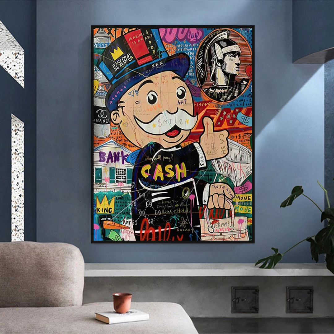 Graffiti Artwork Monopoly Rich Man Canvas Wall Art - Modern Urban Decor for Living Room, Bedroom & Office