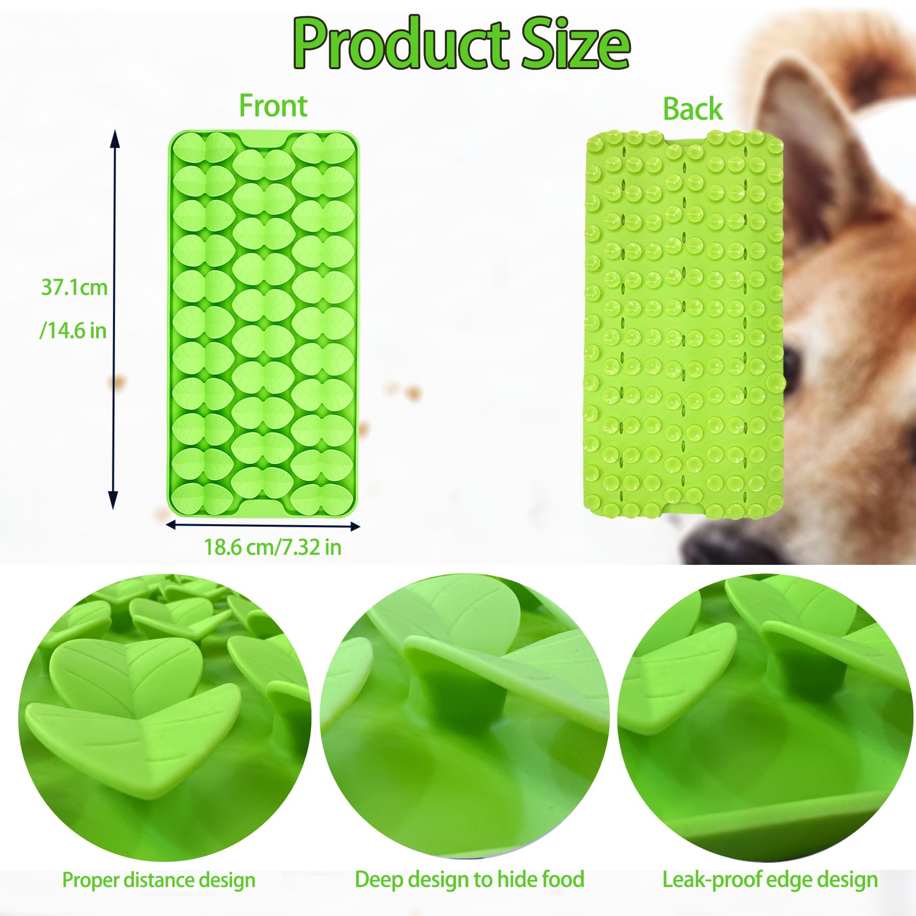 **Medium Silicone Snuffle Mat for Small & Medium Dogs & Cats - Slow Feeder Lick Mat for Dry & Wet Food - Encourages Natural Foraging Skills & Relieves Stress - Perfect for Pet Training, Mealtime Enrichment & Anxiety Relief (Green)**