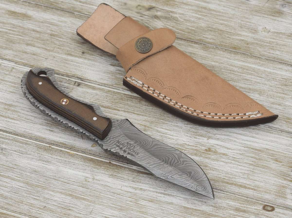 Premium Damascus Steel Skinning Knife with Micarta Handle - Hunting, Outdoor Survival & Bushcraft Essential Tool