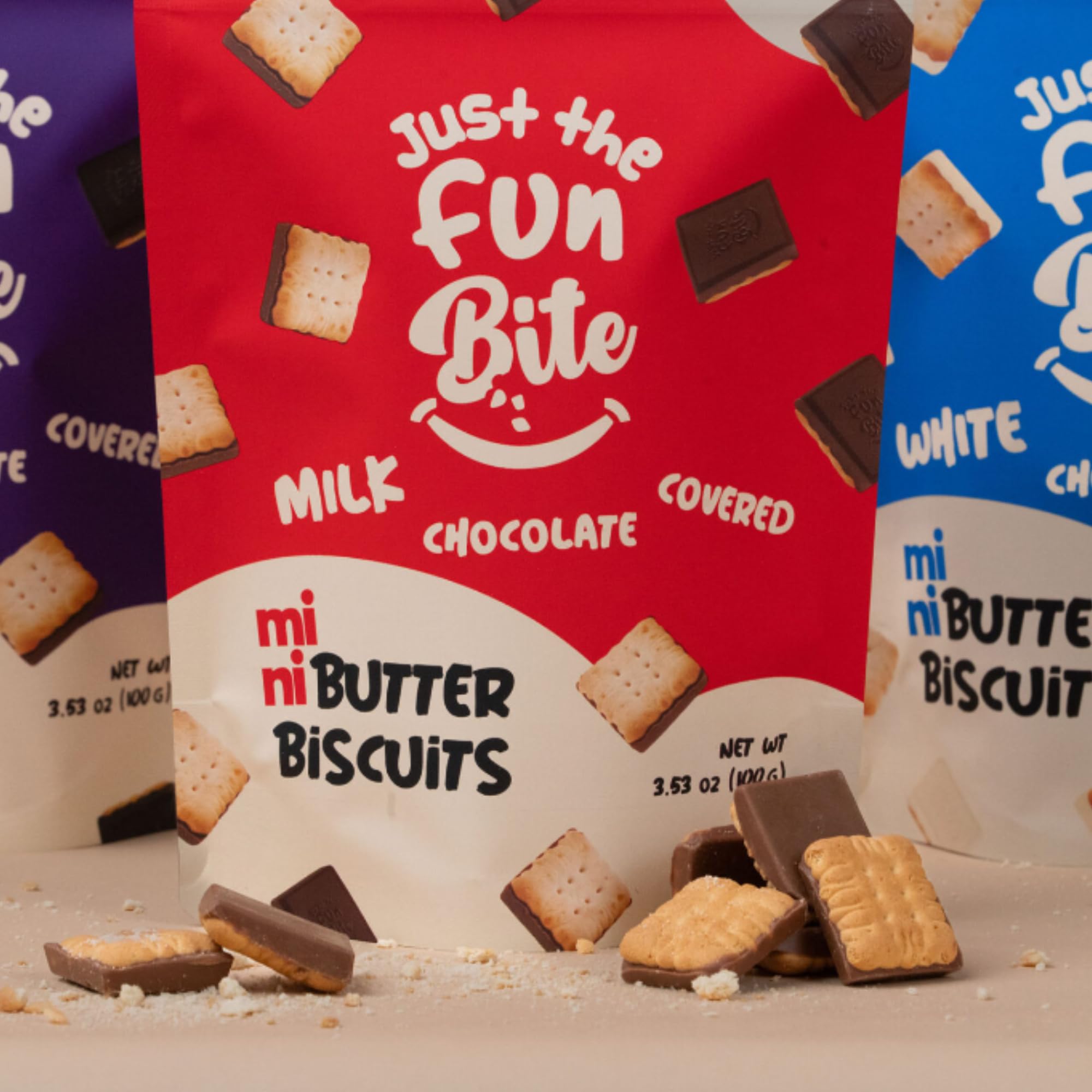 Just The Fun Part Mini Butter Biscuits Bites - Crunchy Snack, Resealable Bag, 3.53 oz (Pack of 3) Variety Pack - Perfect for Lunchboxes, Office Snacks & On-The-Go Treats