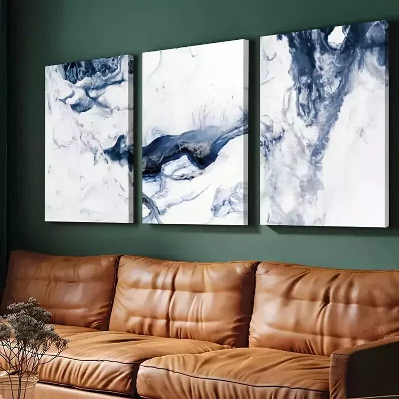 3-Piece Blue Abstract Ocean Waves Wall Art Set - Framed Canvas 50x70cm (20x28in) - High Quality Print - 100% Australian Made - Ready to Hang - Perfect for Living Room, Bedroom & Office Decor