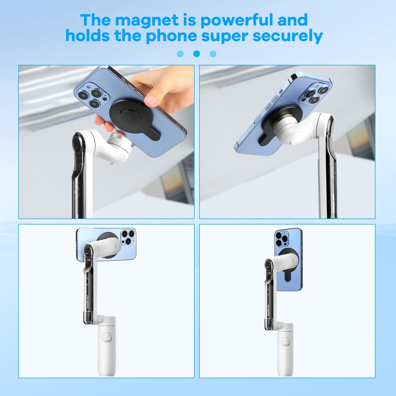 Magnetic Phone Mount Adapter for Insta360 Flow Pro & Flow Gimbal - Magsafe Compatible Clamp with Metal Ring - Perfect for Vlogging, Travel & Action Shots - Insta360 Stabilizer Accessories