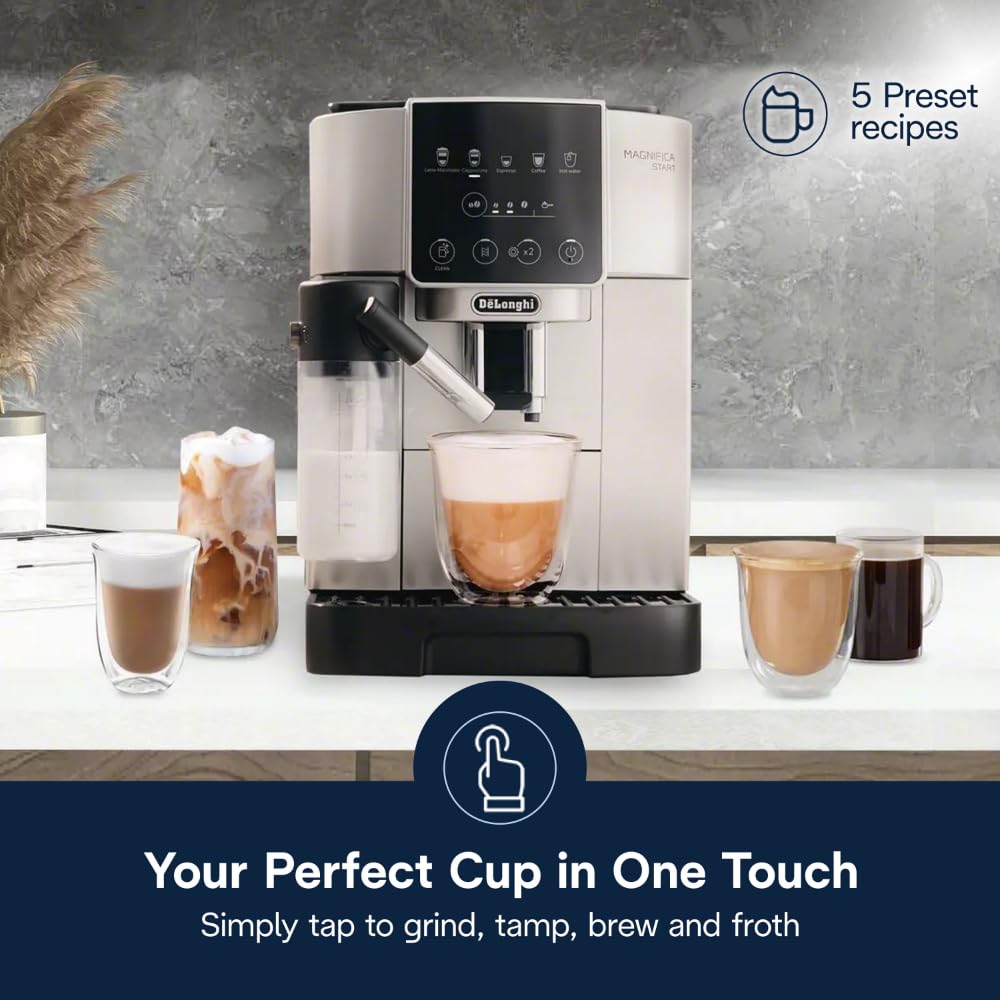 De'Longhi Magnifica Start Automatic Espresso & Coffee Machine with Built-in Grinder & Milk Frother - One Touch Latte & Cappuccino Maker, Silver (ECAM22080SB) - Perfect for Home Baristas & Coffee Lovers