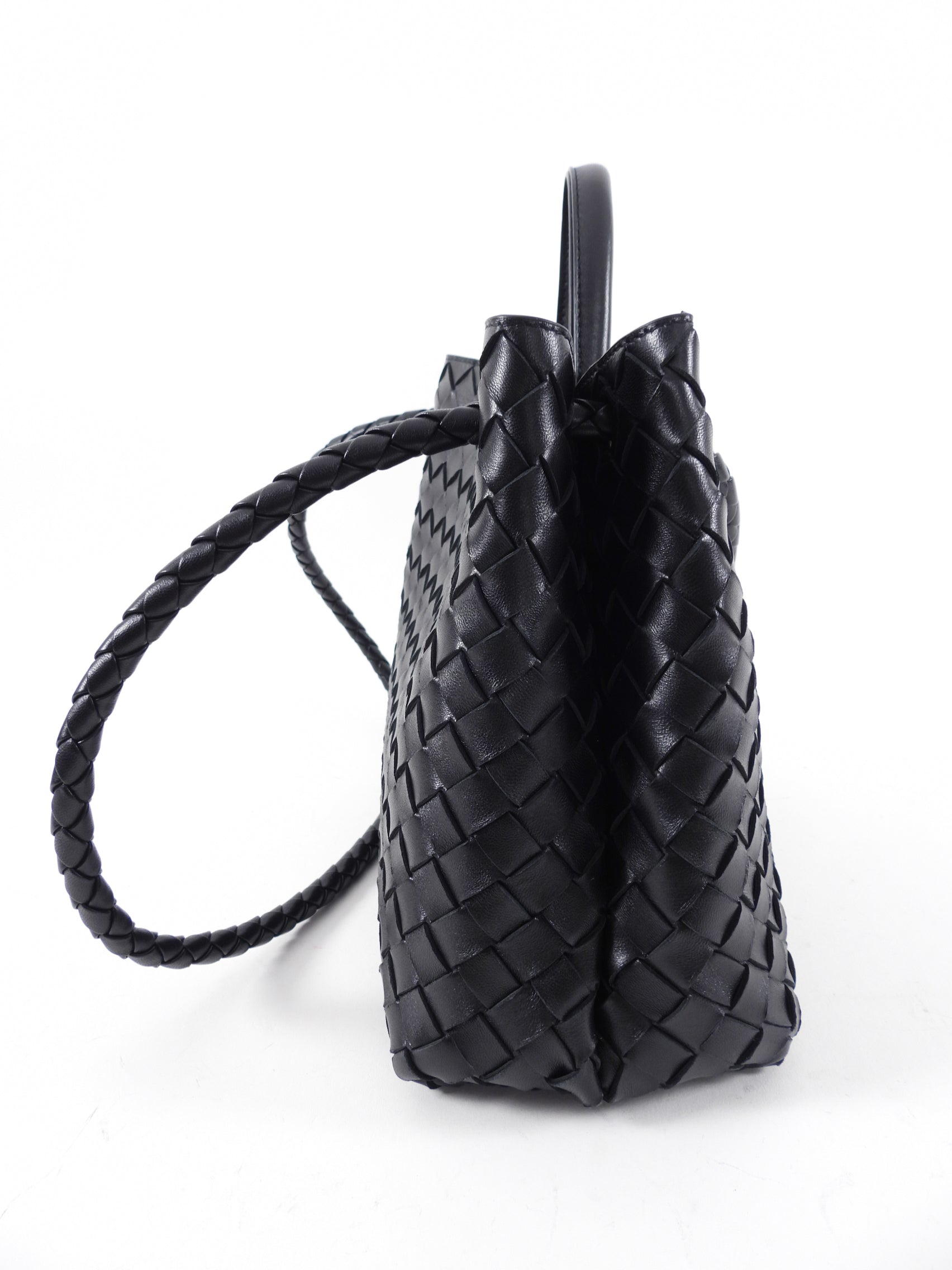 Bottega Veneta Andiamo Black Intrecciato Leather Two-Way Tote Bag for Women | Luxury Designer Handbag for Work, Travel & Everyday Use