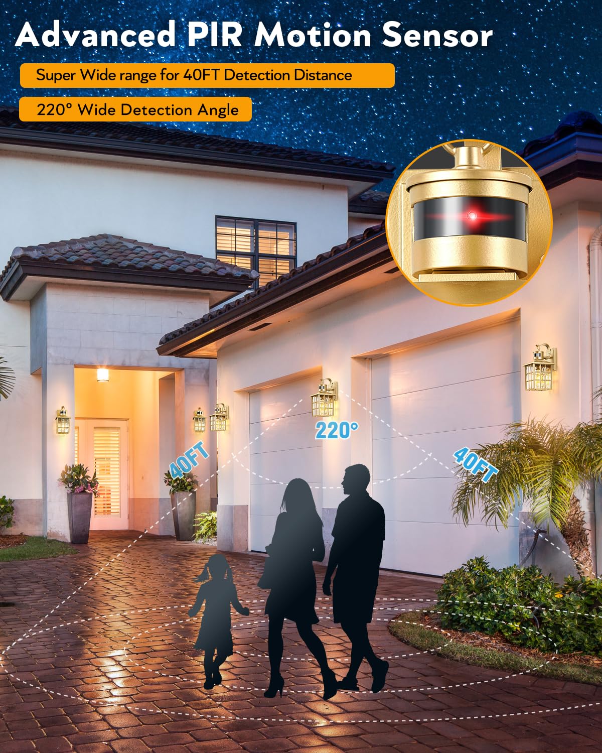 VIANIS Gold Outdoor Wall Lights with Motion Sensor - Modern LED Porch Lights for Garage, House Exterior - Waterproof Lantern Fixtures & Wall Sconce Lighting (Perfect for Entryway, Patio, Garden Security)