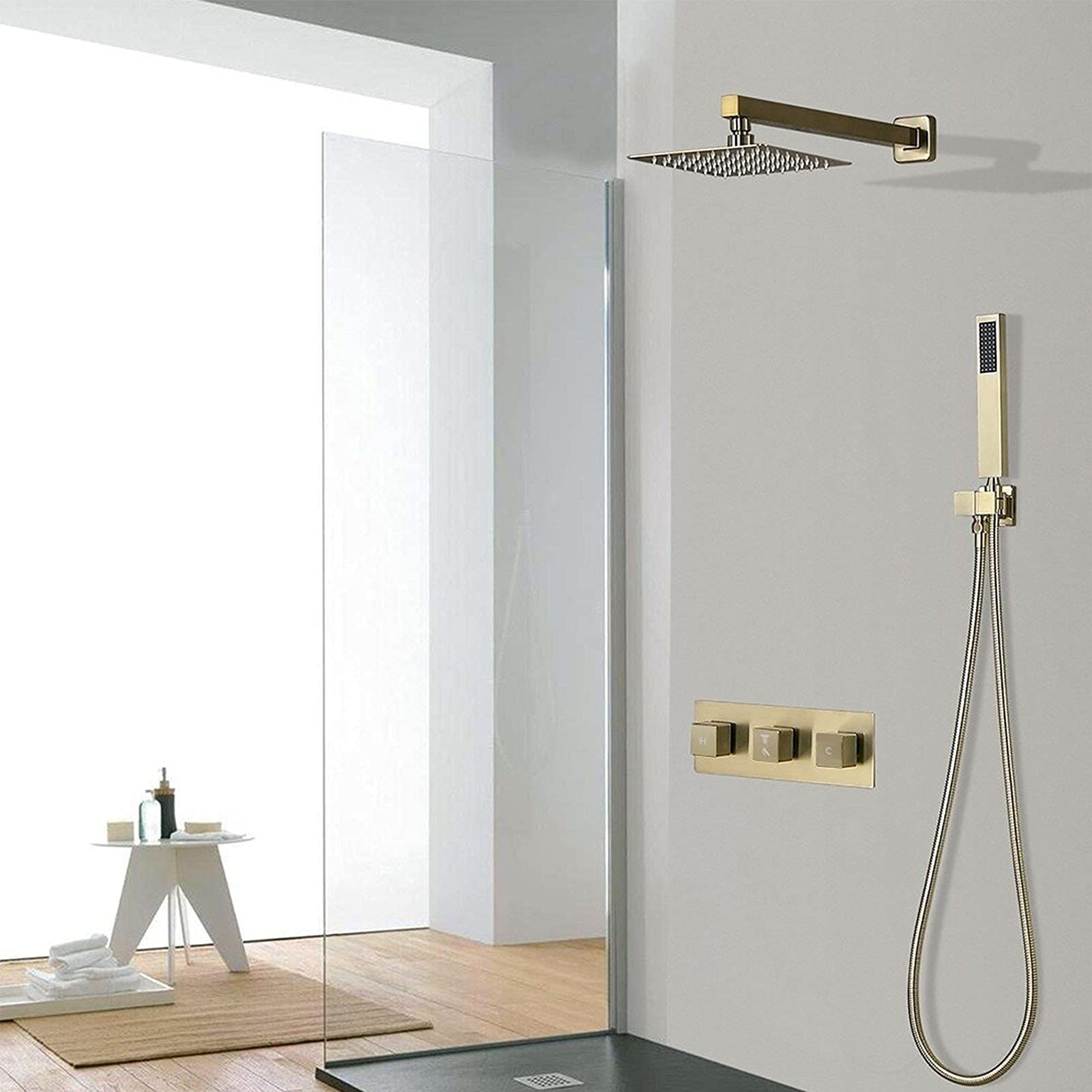 Premium Brushed Gold Shower Faucet Set - 10