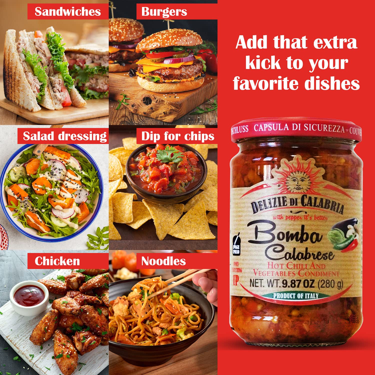 Bomba Calabrese Italian Hot Sauce Spread - 9.87oz (Pack of 3) | Authentic Spicy Chili Pepper Condiment for Pizza, Pasta & Sandwiches | Gourmet Italian Cooking & Charcuterie Board Essential