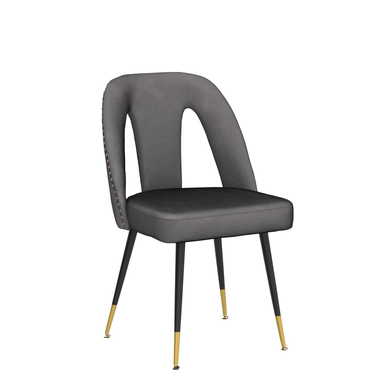 Aoowow Modern Velvet Dining Chairs Set of 2 - Upholstered Side Chairs with Nailhead Trim & Gold-Tipped Black Metal Legs (Grey) - Perfect for Kitchen, Dining Room, and Home Office Decor