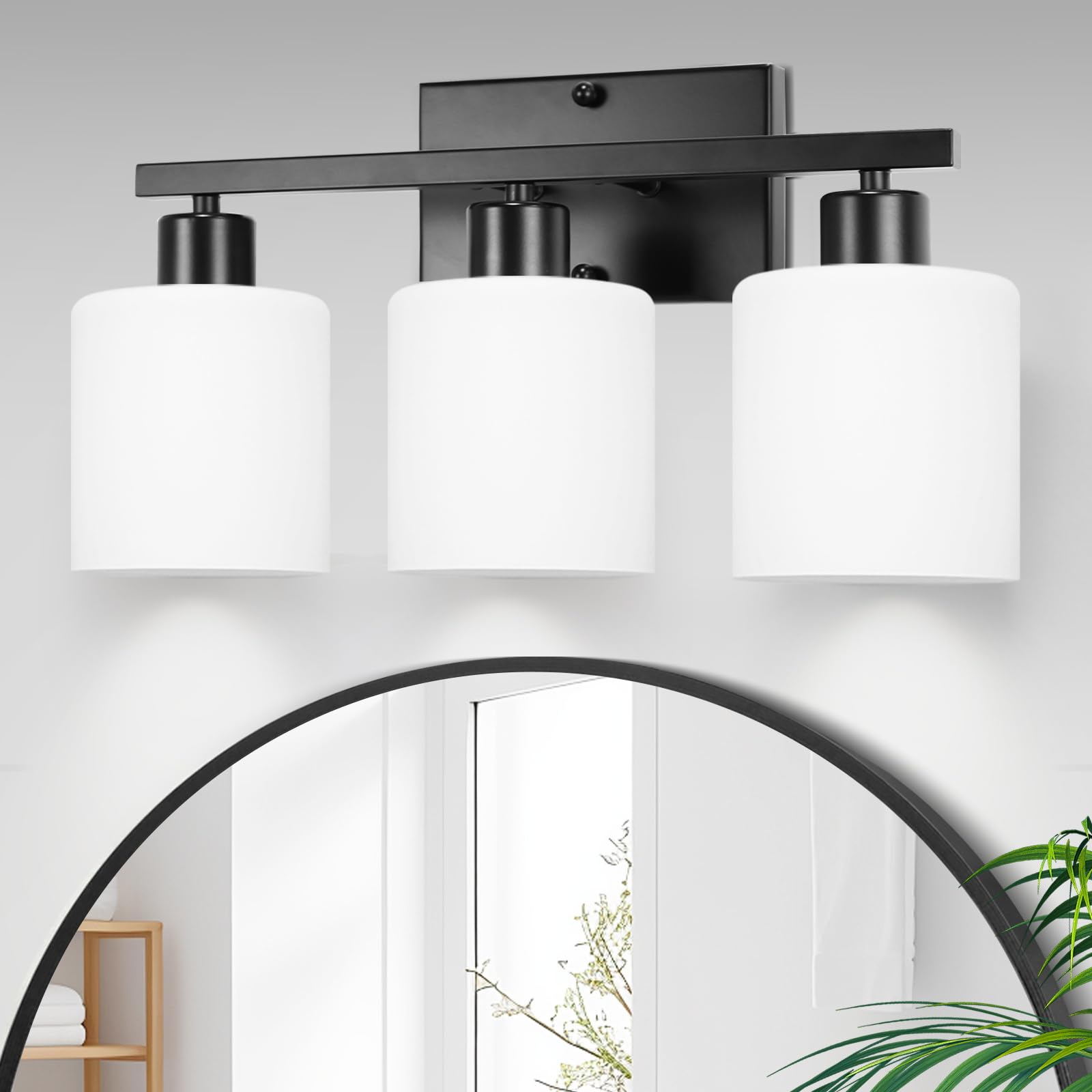 Modern Matte Black Vanity Light - 3-Light Bathroom Fixture for Bedroom & Living Room, E26 Socket (Bulbs Not Included) - Elegant Home Lighting
