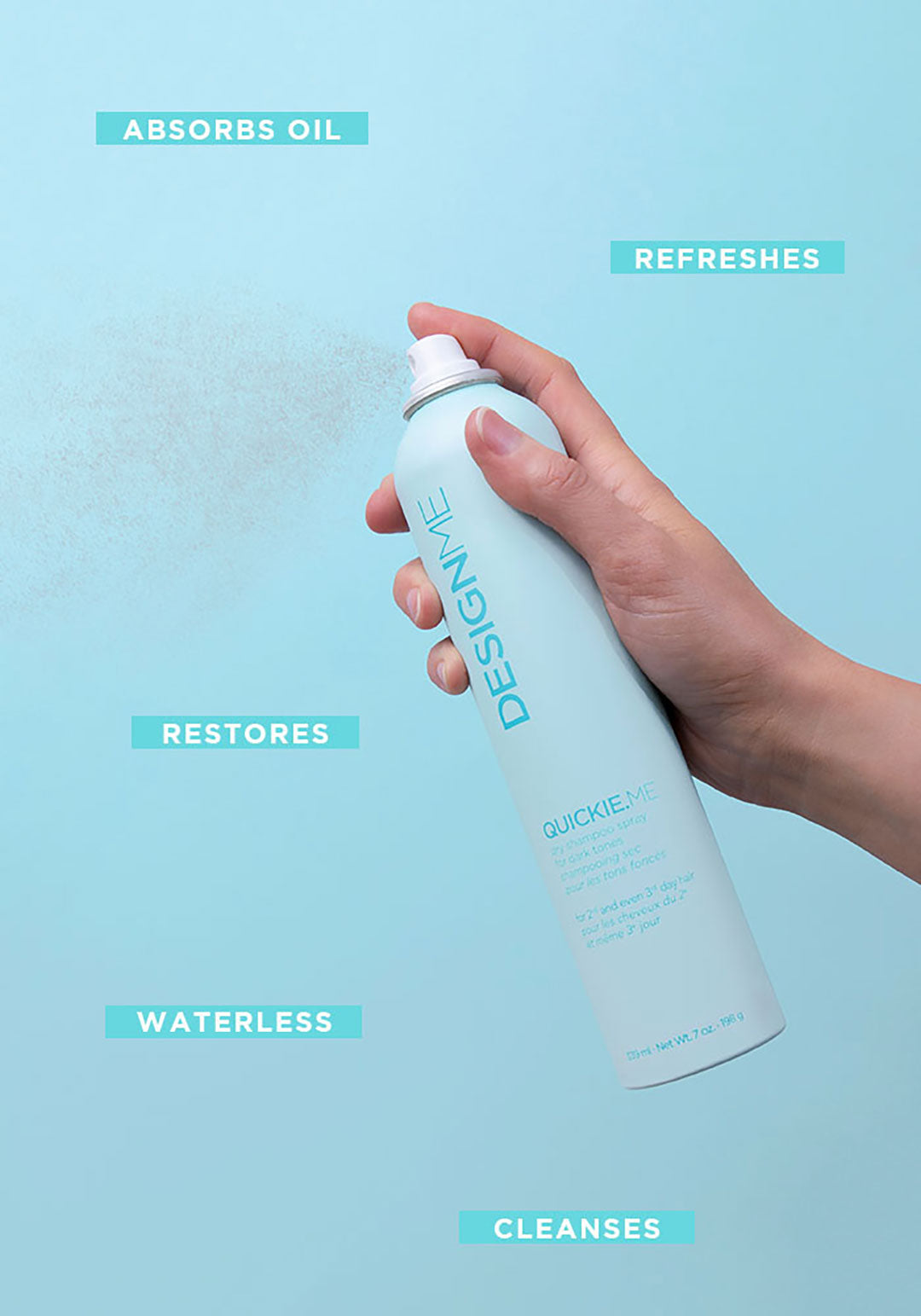 DesignMe Quickie.Me Dry Shampoo for Dark Hair - 11.5oz (339ml) - Volumizing & Oil Absorbing - Perfect for Travel, Gym & Busy Mornings