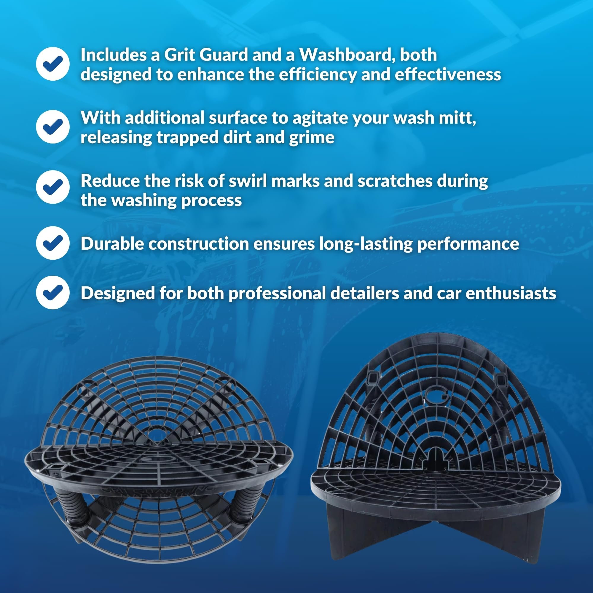 The Original Grit Guard Bucket Insert with Washboard Combo - Removes Dirt from Wash Mitt for Car Detailing | Professional Car Wash Bucket Insert & Washboard Kit (Black/Black) | Perfect for Auto Detailing, DIY Car Washing & Paint Protection