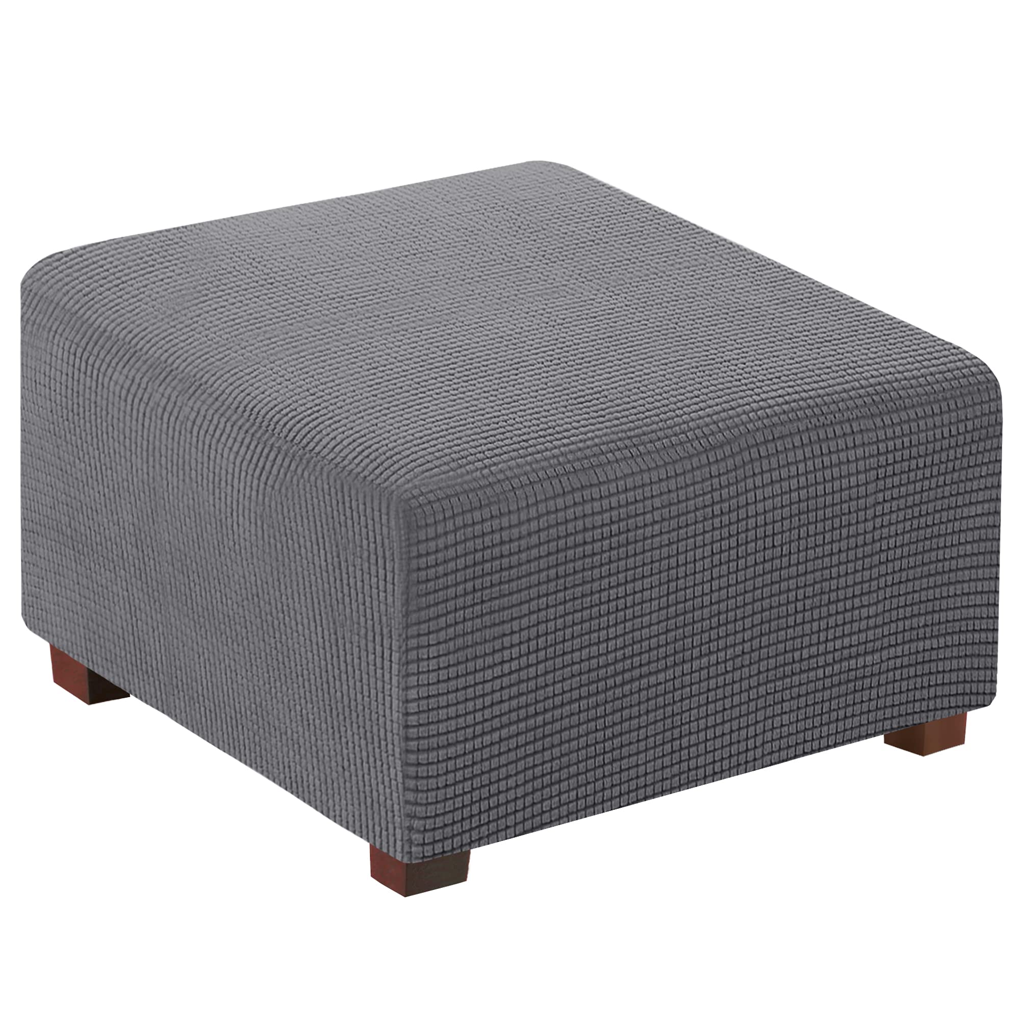 Flamingo P Stretch Square Ottoman Slipcover - Soft Elastic Bottom Furniture Protector for Folding Storage Stool (Small, Charcoal Gray) | Perfect for Living Room, Bedroom & Home Decor