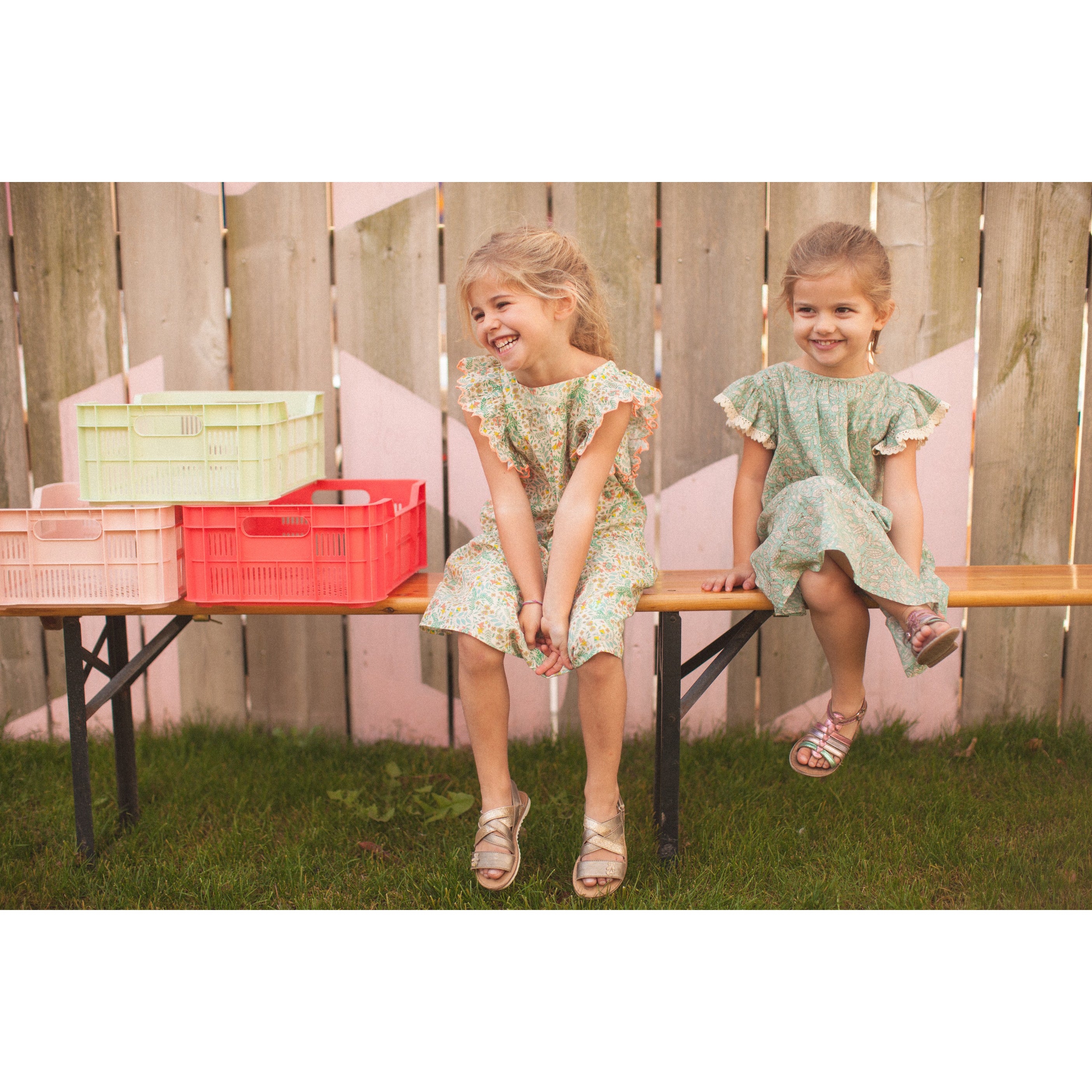 Bonheur du Jour Paris Baby & Girls Dress - Blue & Green Floral Print - Perfect for Birthday Parties & Special Occasions