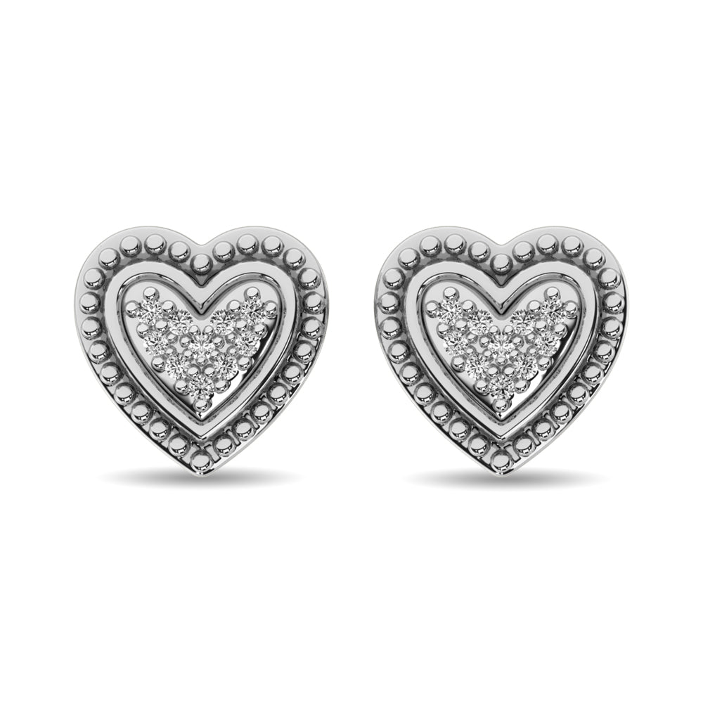 1/20 ct tw Diamond Heart Earrings in Sterling Silver - Romantic Gift for Valentine's Day, Anniversary & Special Occasions