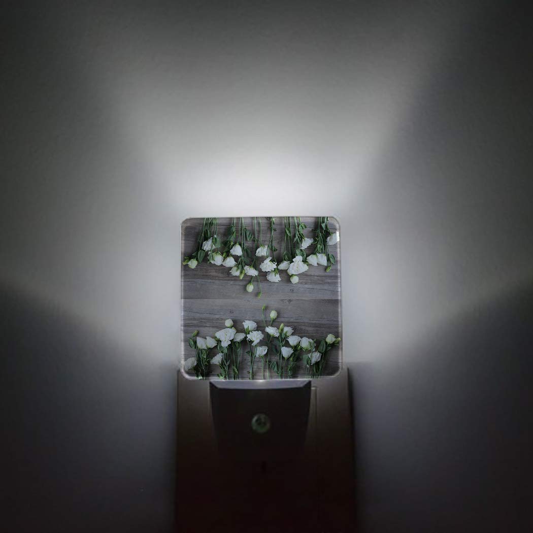 LED Night Light Plug in with Auto Sensor - Floral Wood Board Wall Light for Bathroom, Bedroom, Hallway - Soft Glow Square Nightlight for Kids, Adults (Perfect for Nighttime Safety & Nursery Decor)