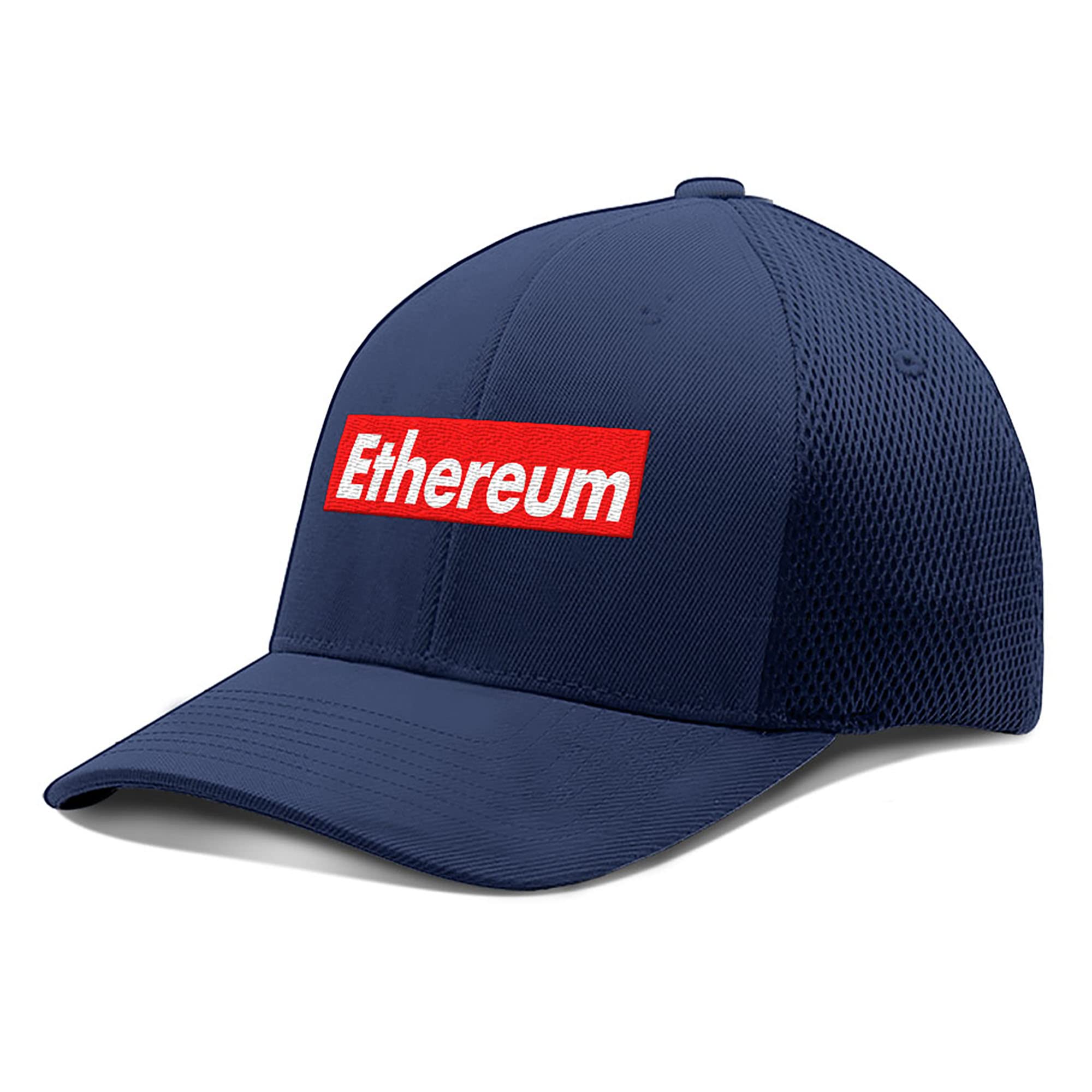 Ethereum Cryptocurrency Red Fitted Flexfit Baseball Cap for Men & Women - Breathable Ultrafiber Mesh Sides - Perfect for Casual Wear, Crypto Events & Everyday Fashion