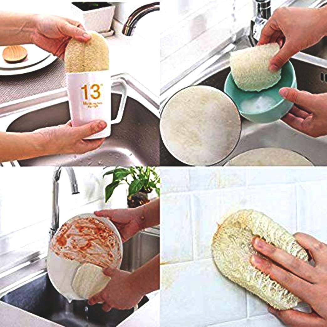 Jeoga® 5-Pack Natural Loofah Sponge Scrubber - Exfoliating Body Scrubber, Vegetable Ridge Guard Fiber, Eco-Friendly Bath & Kitchen Cleaning Pads for Shower, Dishes & Household Cleaning