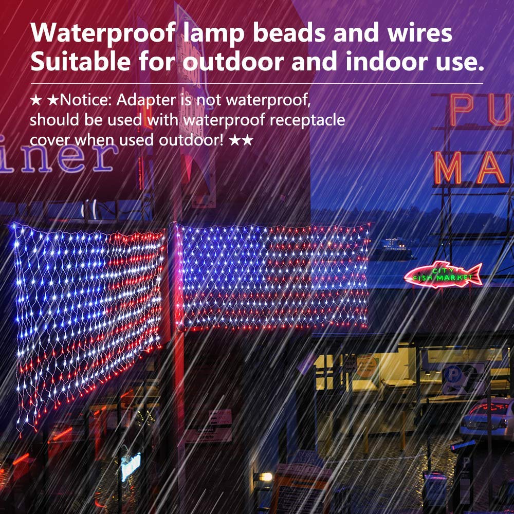 420 LED USA Flag Net Lights - Waterproof Outdoor Patriotic Decoration for Memorial Day, 4th of July, Christmas | Perfect for Porch, Yard, and Holiday Celebrations