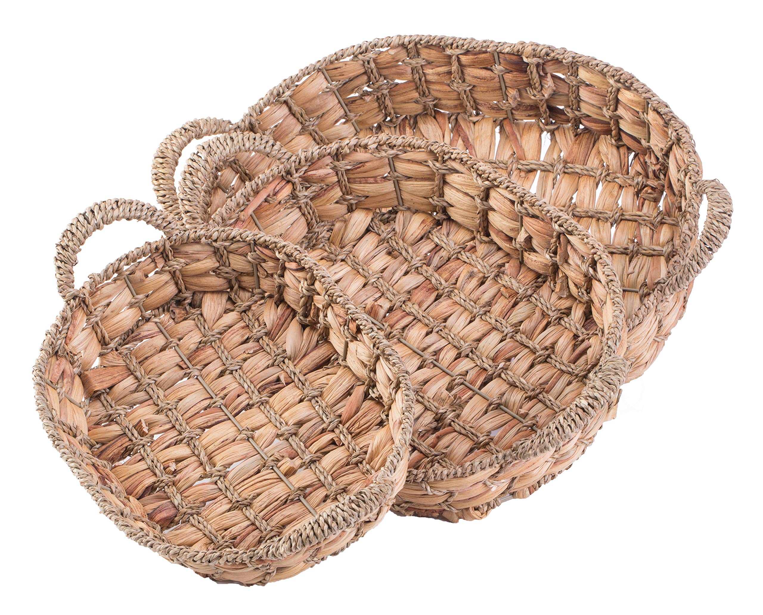 Eco-Friendly Seagrass Fruit Bread Basket Tray with Handles - Set of 3 for Kitchen, Dining Table & Picnic Storage | Natural Woven Bread Holder for Fruits, Pastries & Home Decor